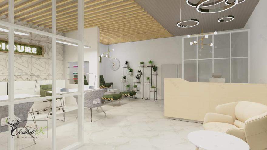 NOWOCZESNY SALON KOSMETYCZNY W ODCIENIACH ZIELENI | NORDMOSS ZIELONE ŚCIANY I OBRAZY Z MCHU NA WYMIAR D. CHROBOTEK DESIGN - ARCHIUP - BIBLIOTEKA 3D-9