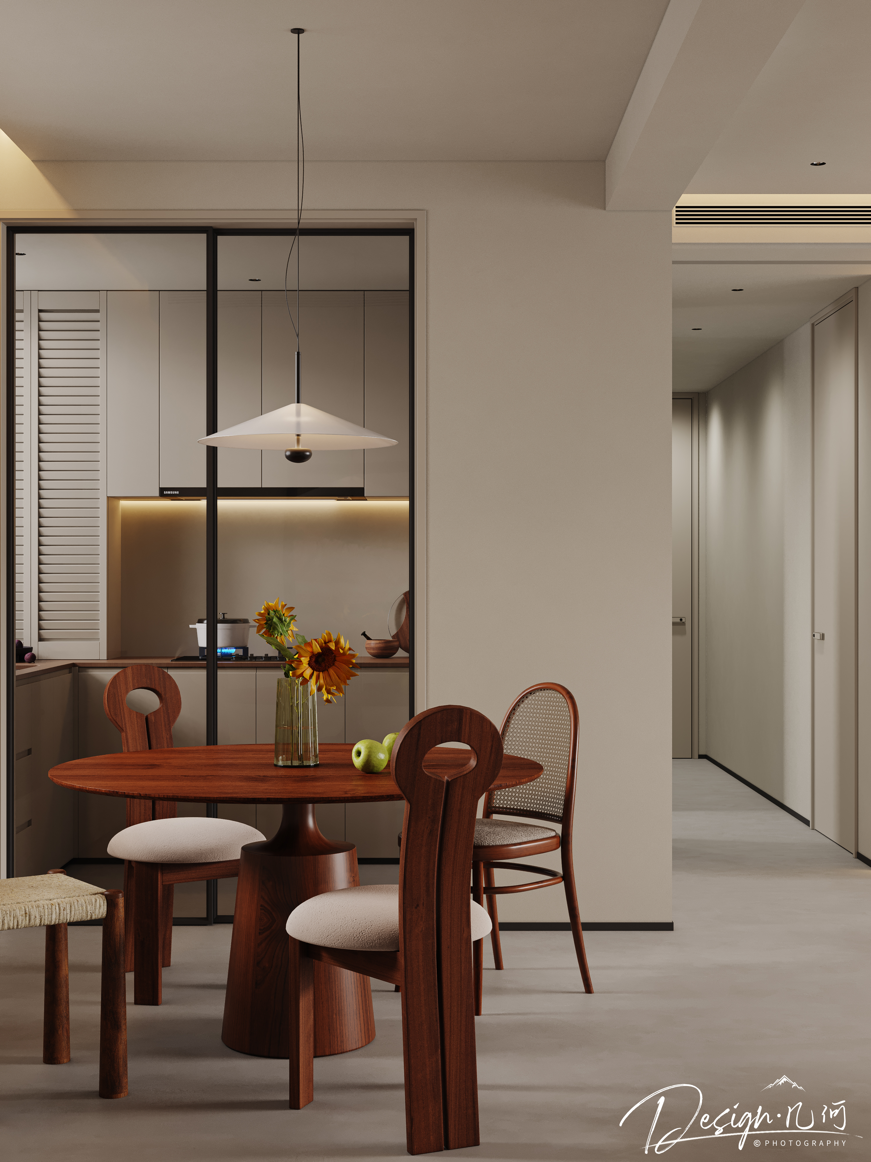 几何空间视觉表现 | 中粮山河甲第现代奶油风客餐厅-15