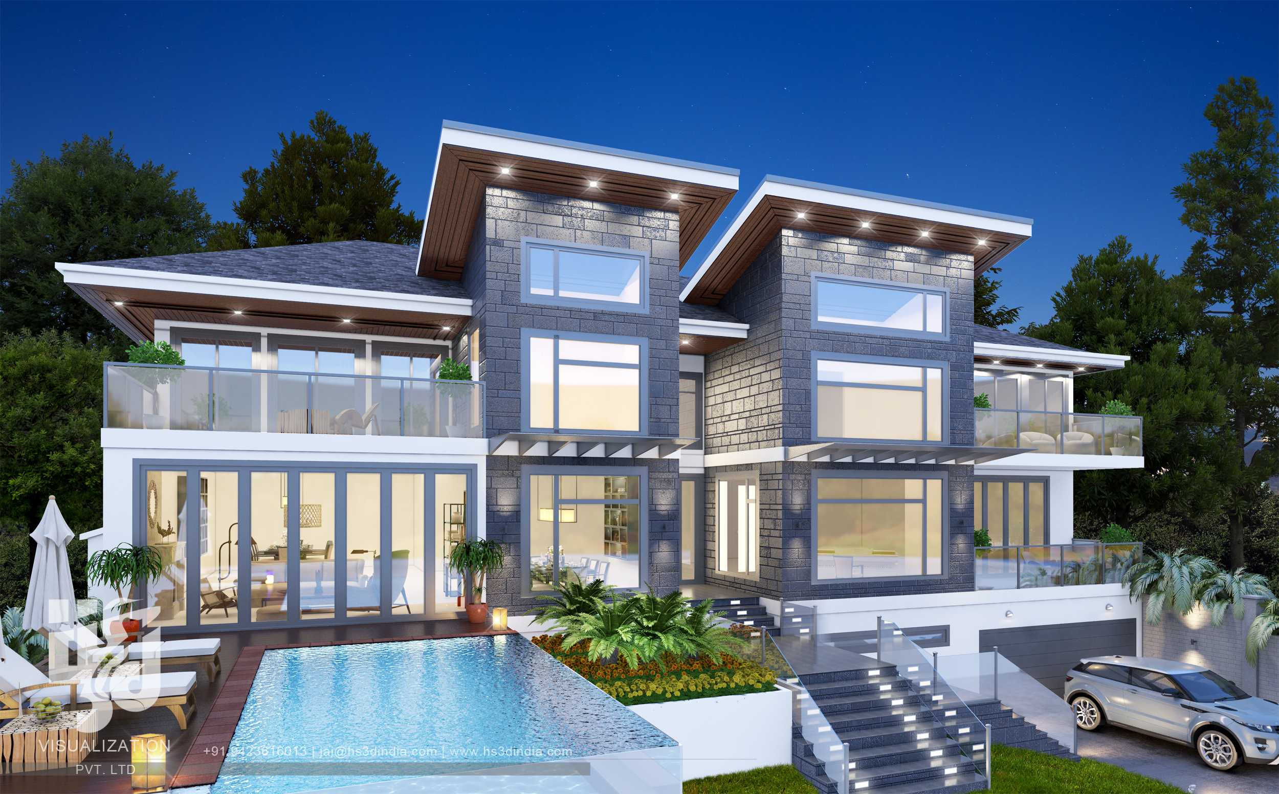 印度 HS3D 可视化平房夜景渲染-30