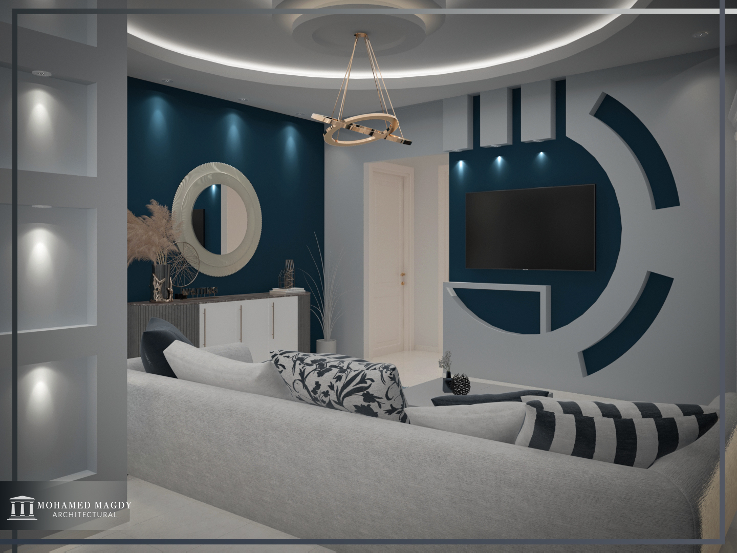 White and blue reception room-5