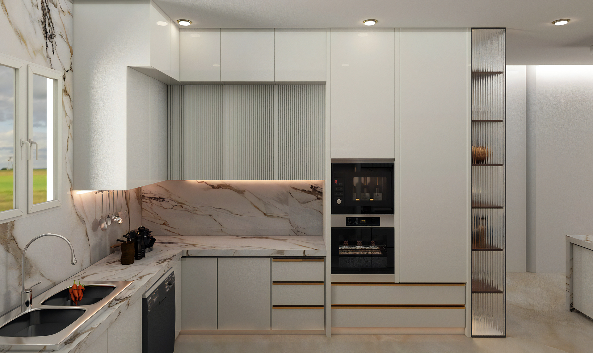 带美式厨房的客厅丨Egypt丨Israa Mahmoud Rayan-12