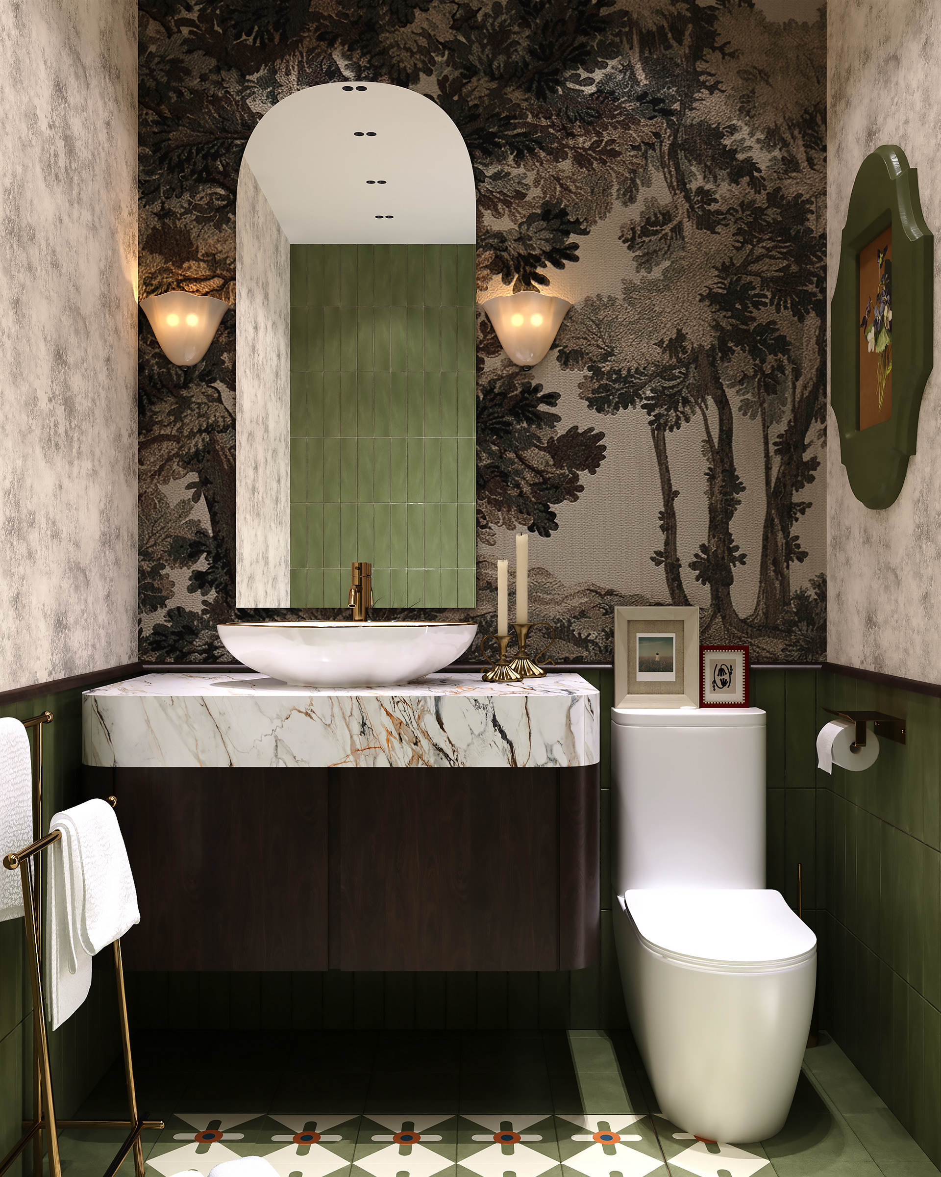 绿色瓷砖浴室设计丨Anastasia Ponomarenko-6