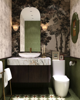 绿色瓷砖浴室设计丨Anastasia Ponomarenko