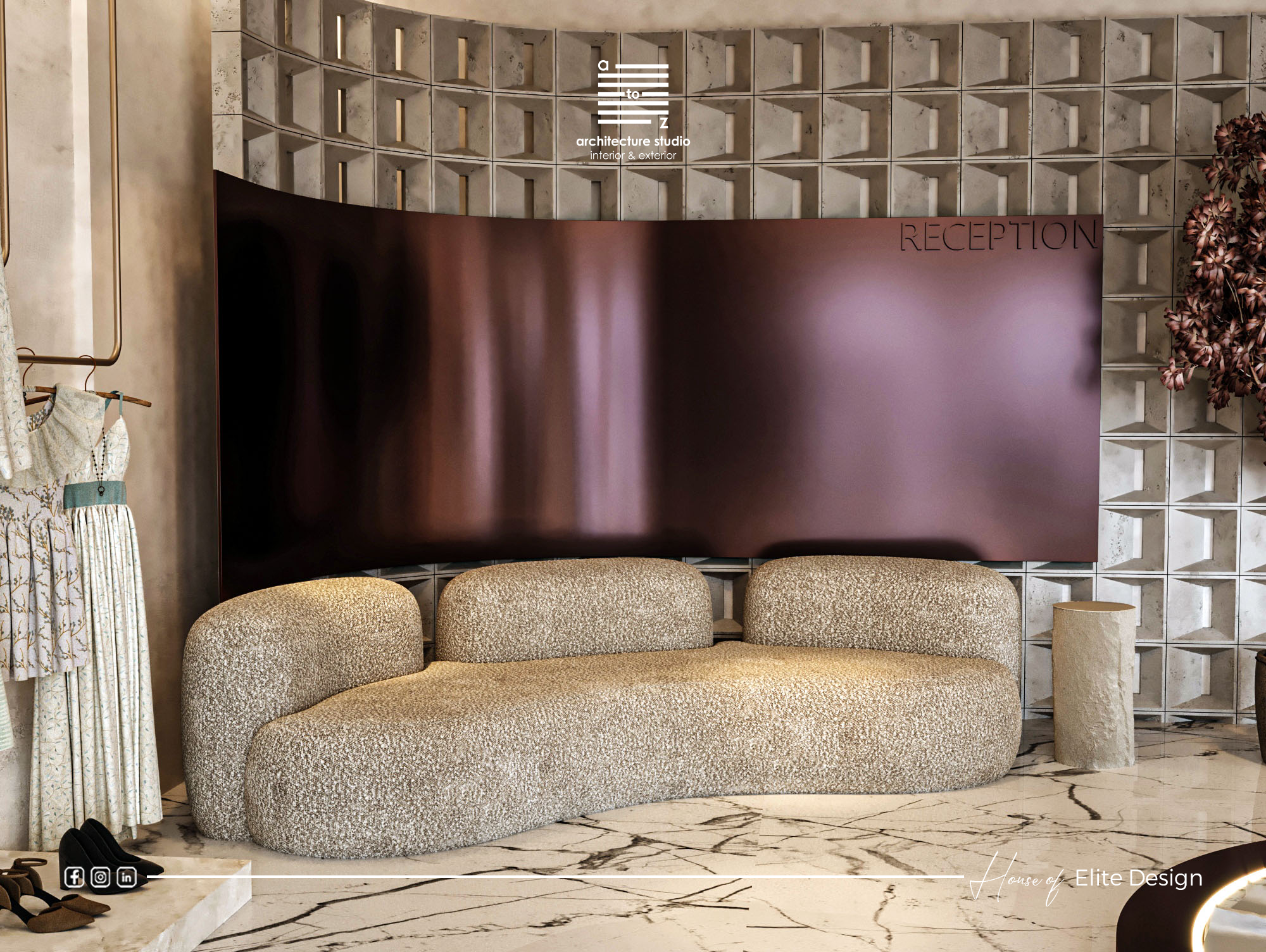 bridal 意为新娘的；婚礼的，atelier 意为工作室；画室；制作室，所以Bridal Atelier可译为婚纱礼服工作室  丨埃及丨A2Z Architects™-11