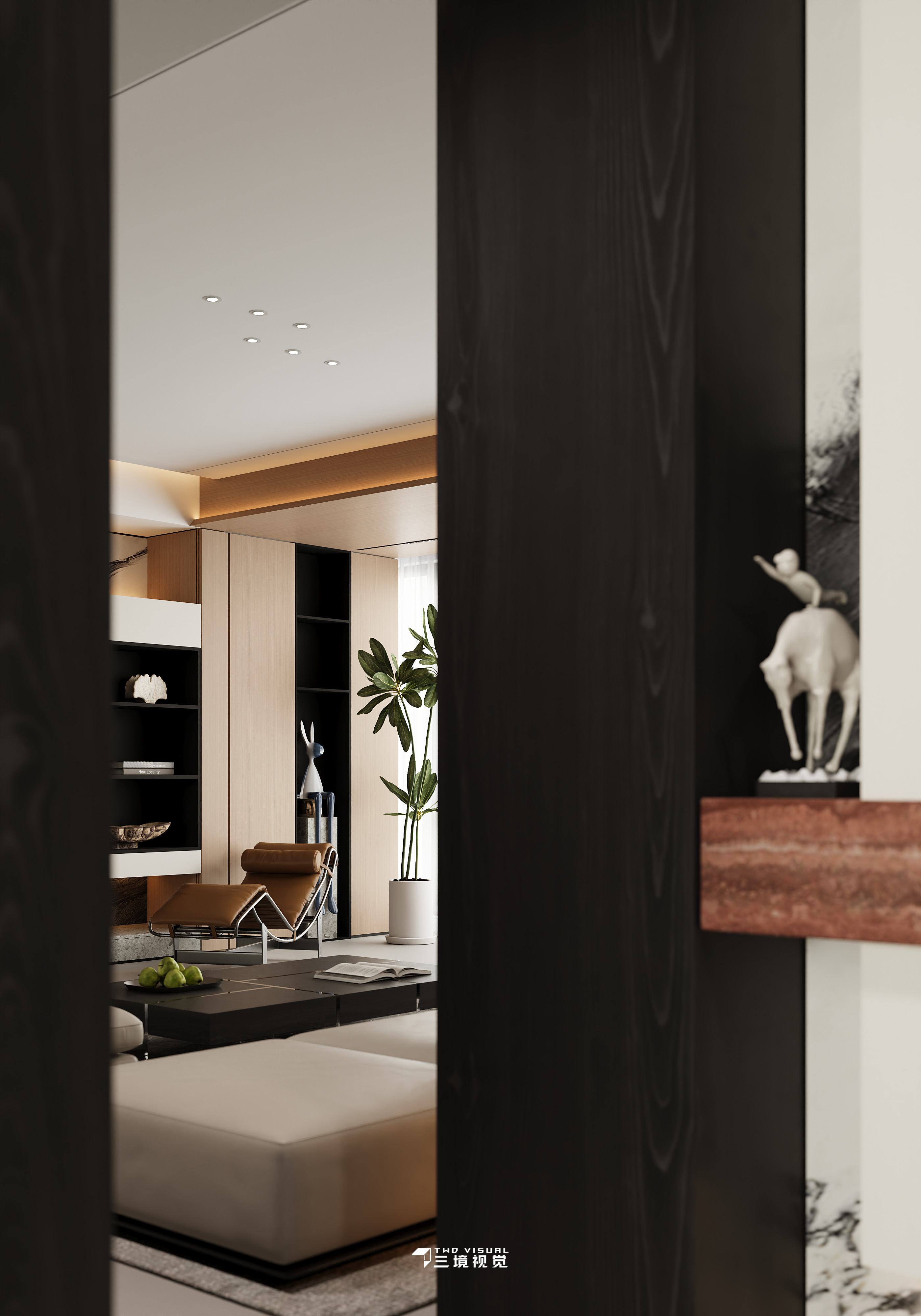 住宅-现代风客厅卧室设计-1