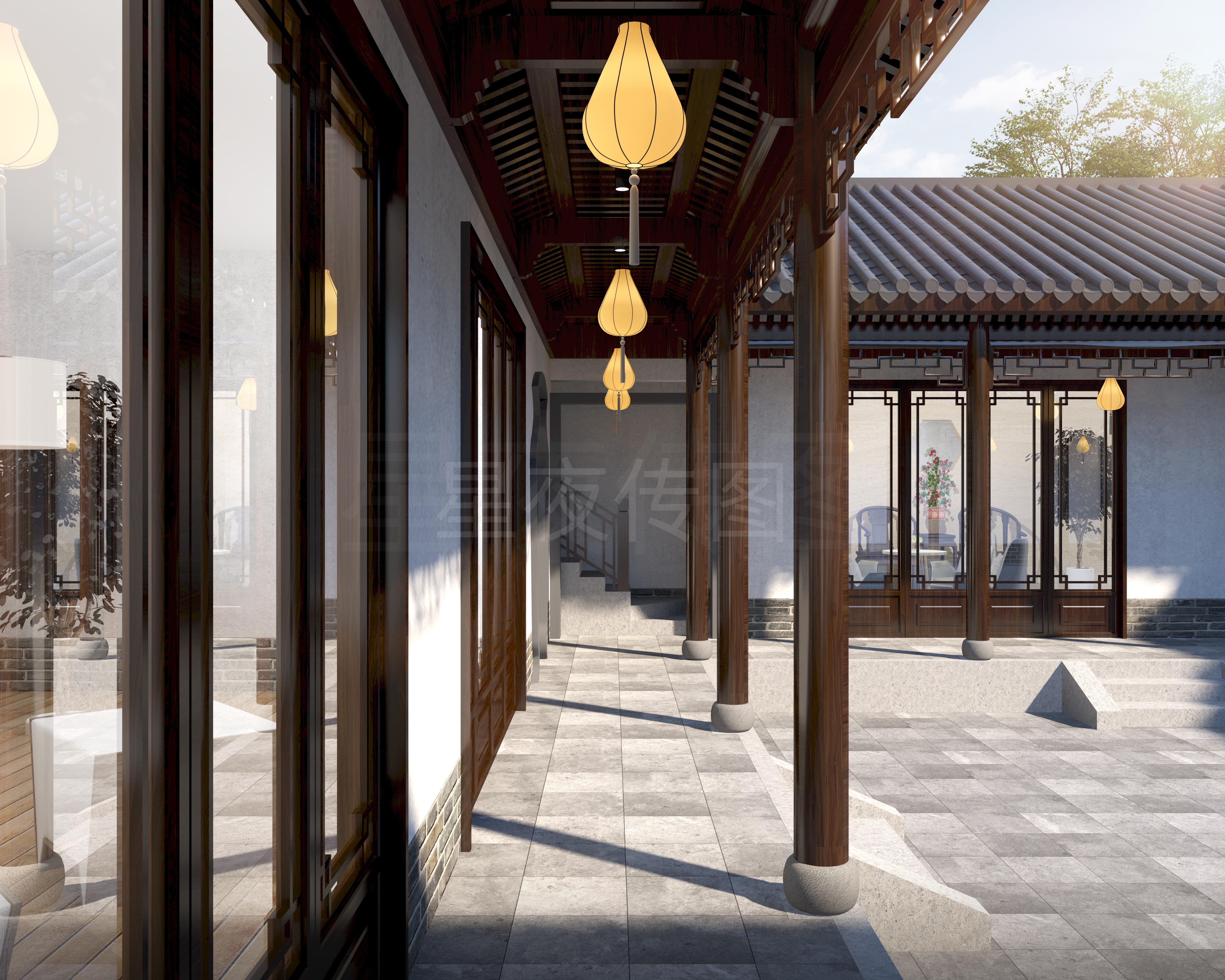 别墅  庭院 外景 效果图-3