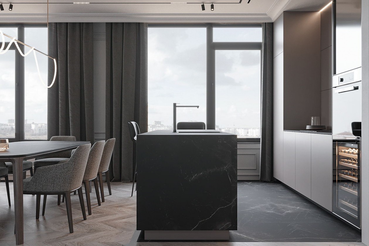 106㎡高级灰色系简约风公寓设计-3