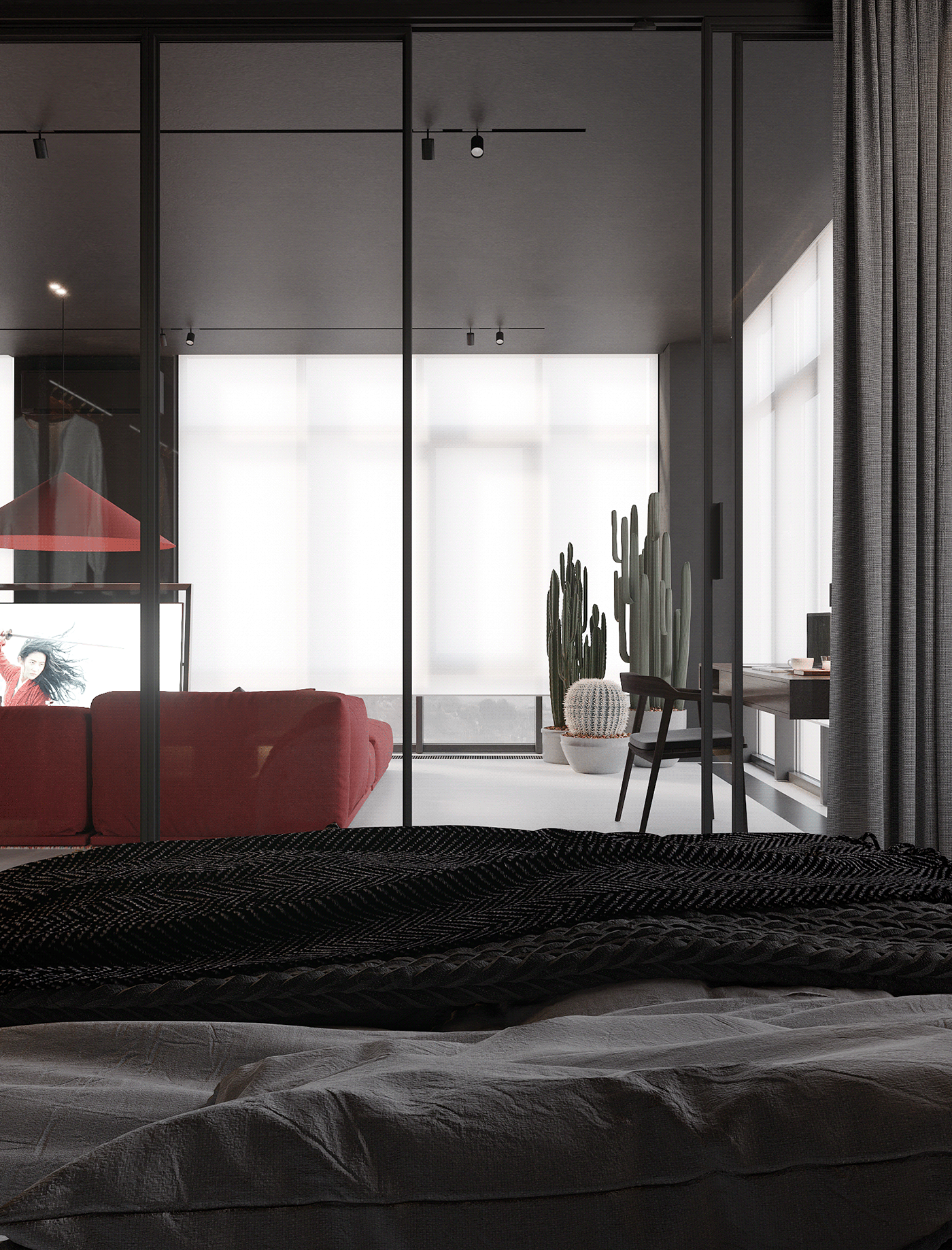 120平 黑红调子 空间设计-17