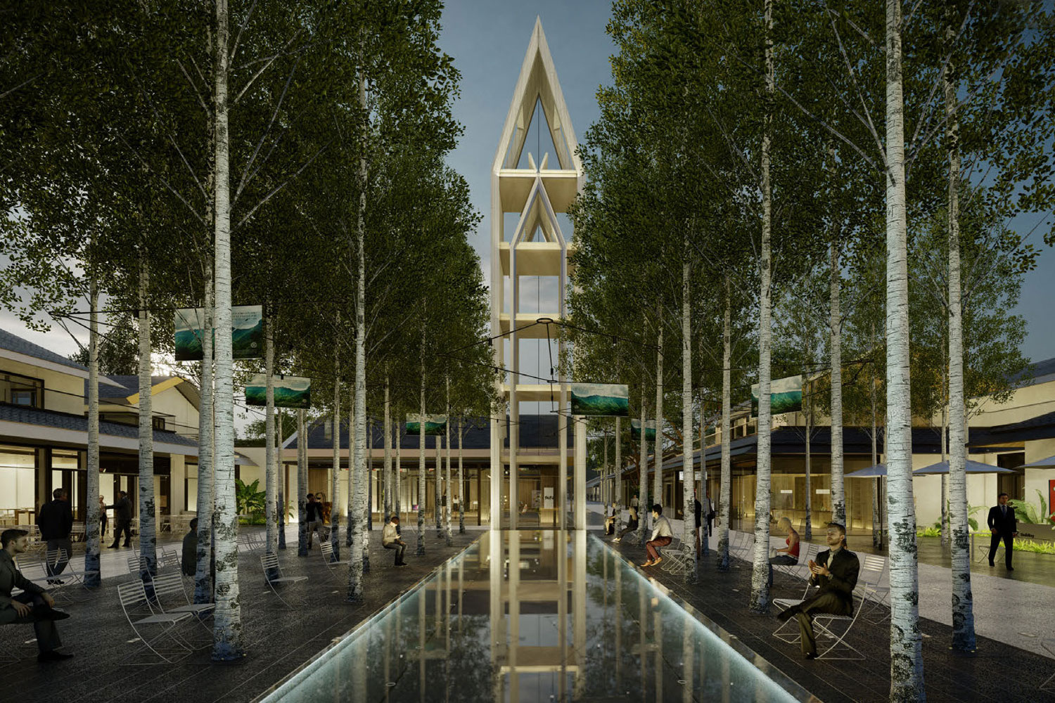 杭州万科玉鸟集枭音钟塔广场商业街SU模型-3