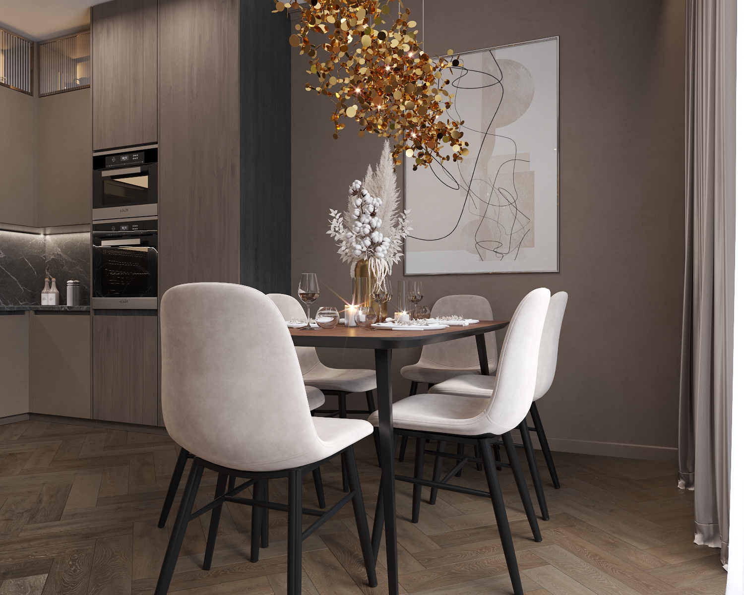 3D визуализация кухни-гостиной-1