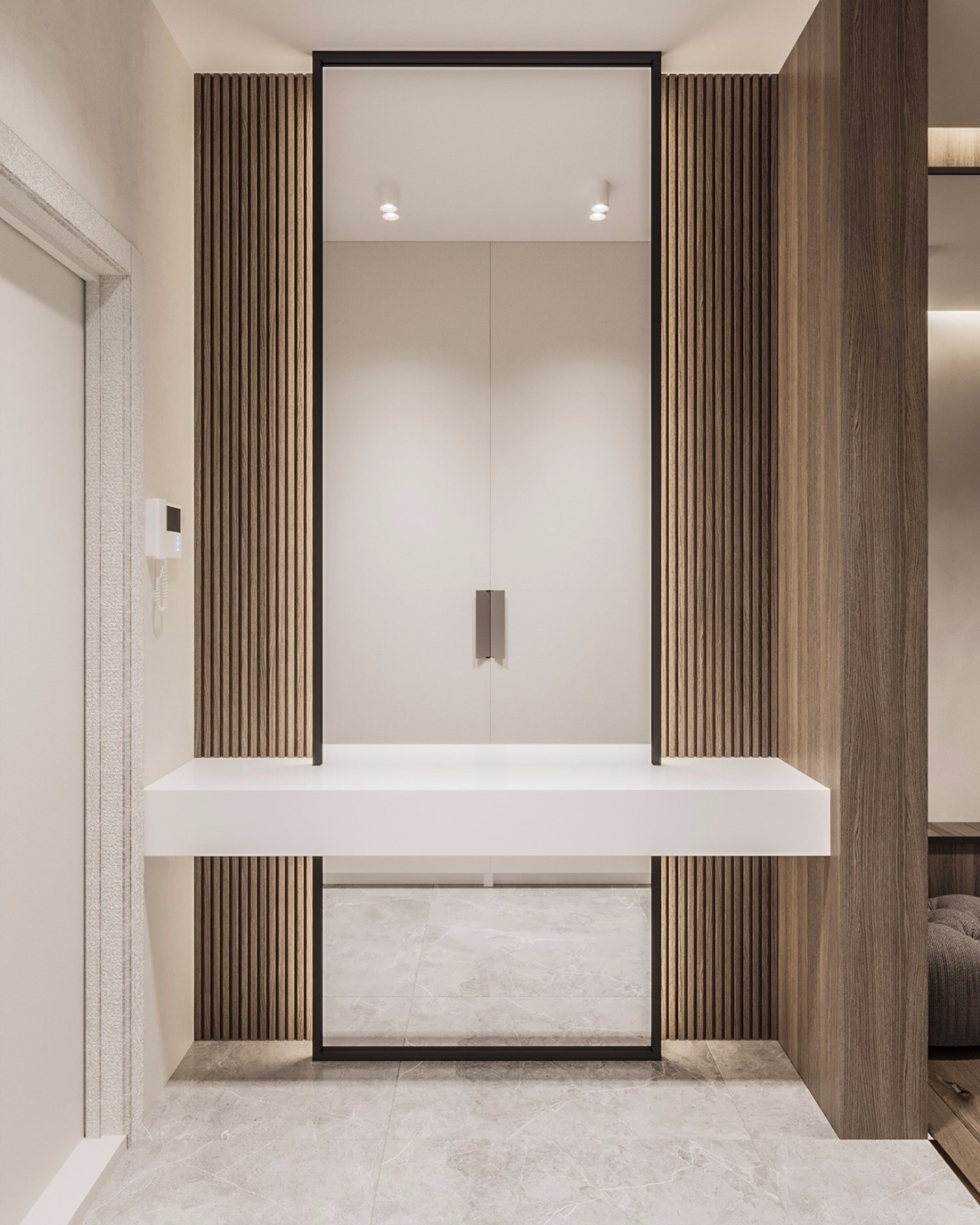 莫斯科 120㎡现代简约公寓，木材与大理石的优雅融合-4