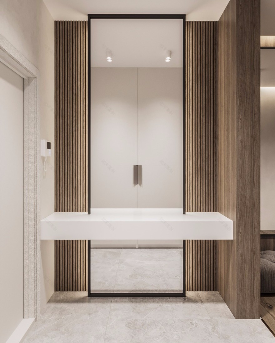 莫斯科 120㎡现代简约公寓,木材与大理石的优雅融合-4