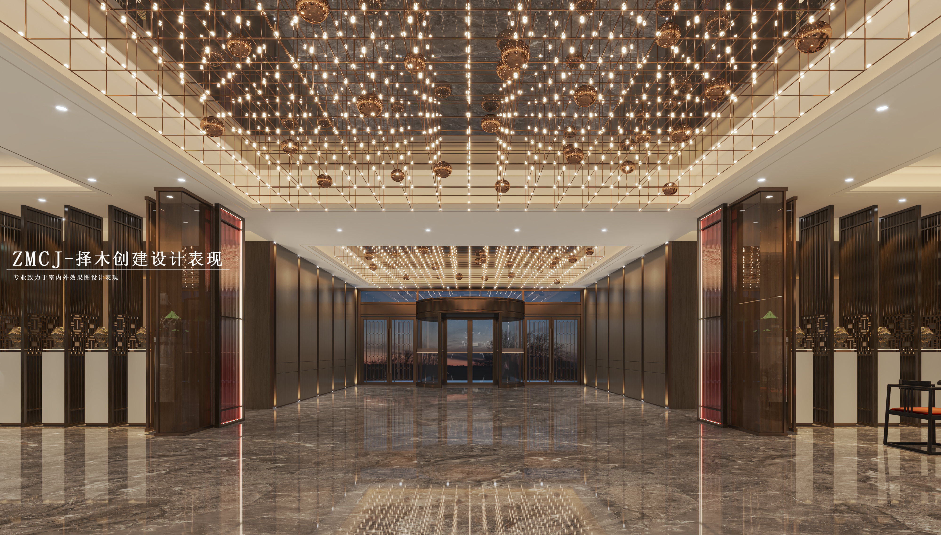 现代+新中式酒店大厅—择木创建新晨效果图-2