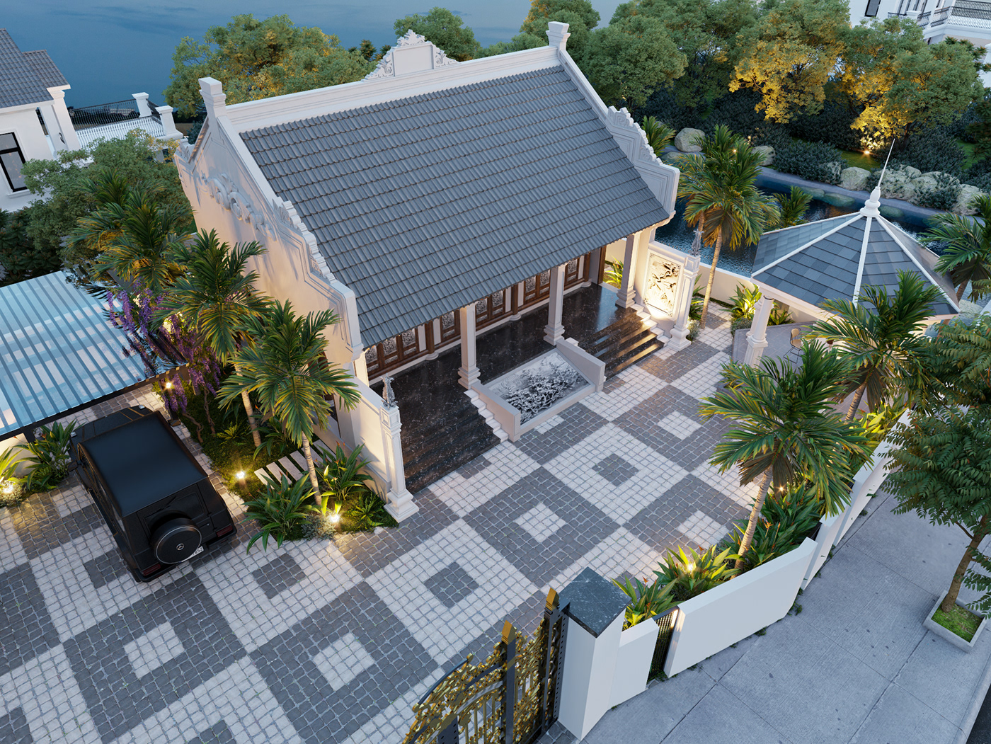 7525. Free Sketchup Neoclassical Villa Exterior Model-3