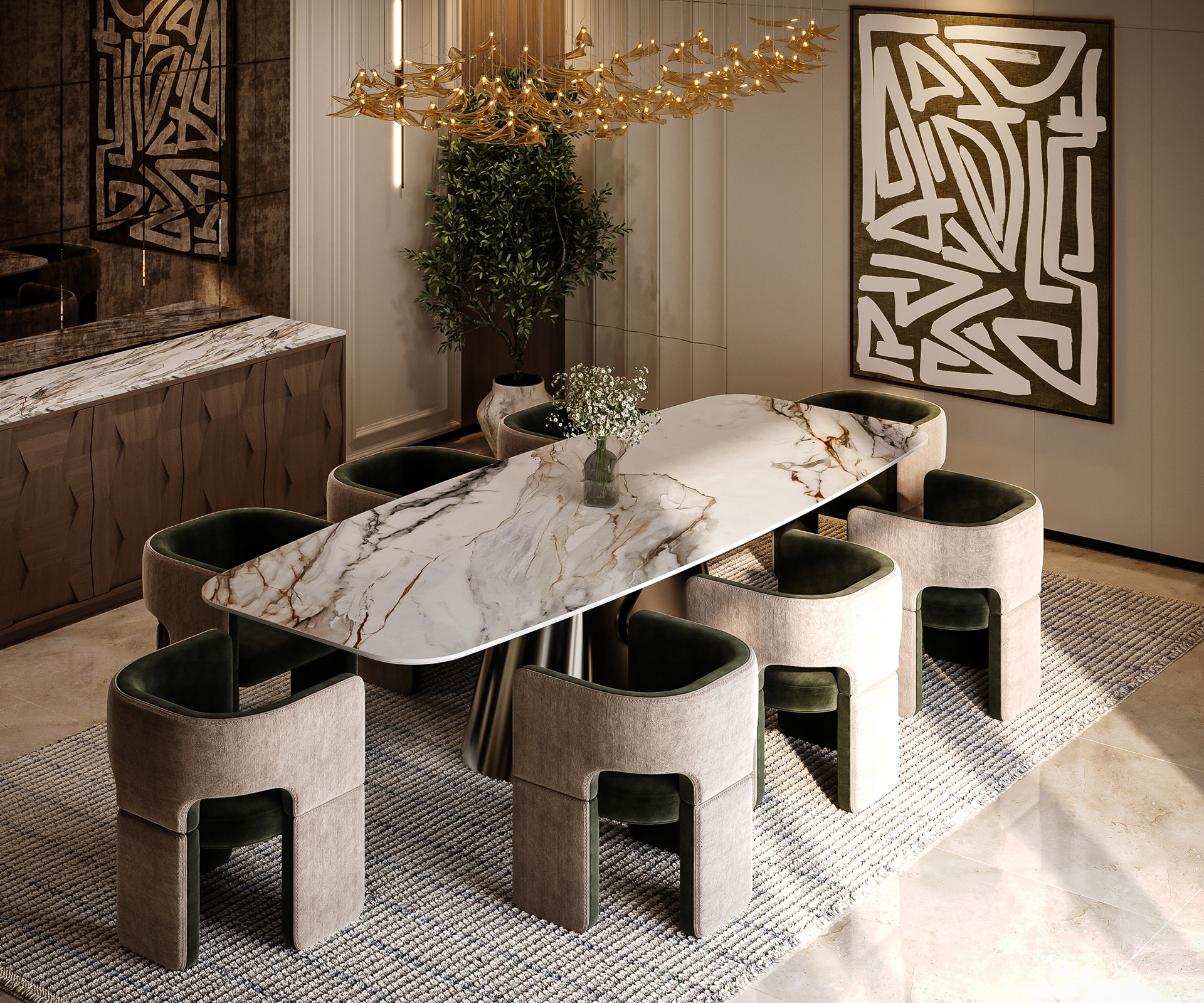 家庭礼堂与餐厅

注：原内容 Dinning 拼写有误，正确的是 Dining  丨巴林丨Ahmed Basiouny（AB Design Studio）-16