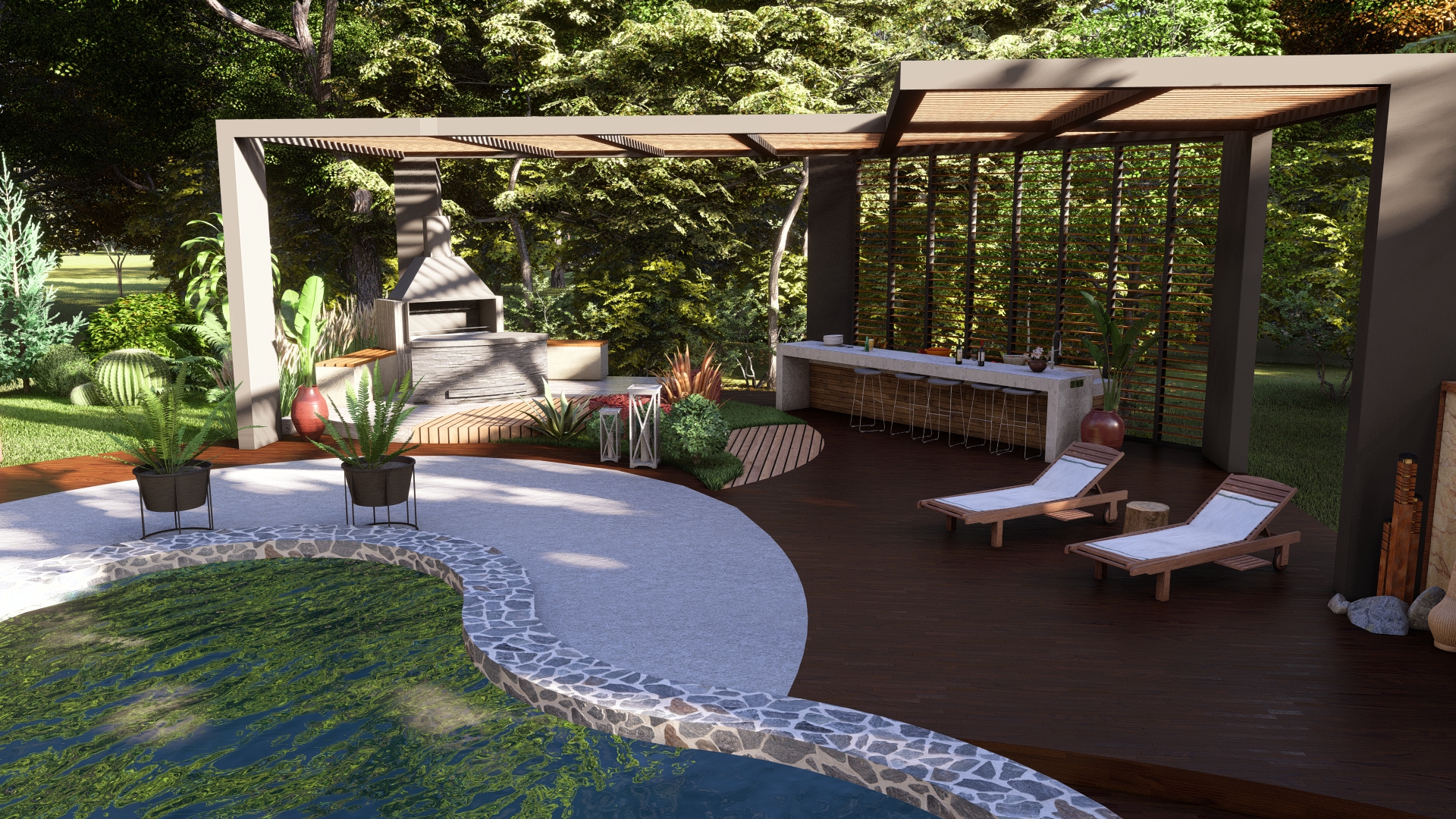 GARDEN DESIGN/ Covered Pool Side Deck-13