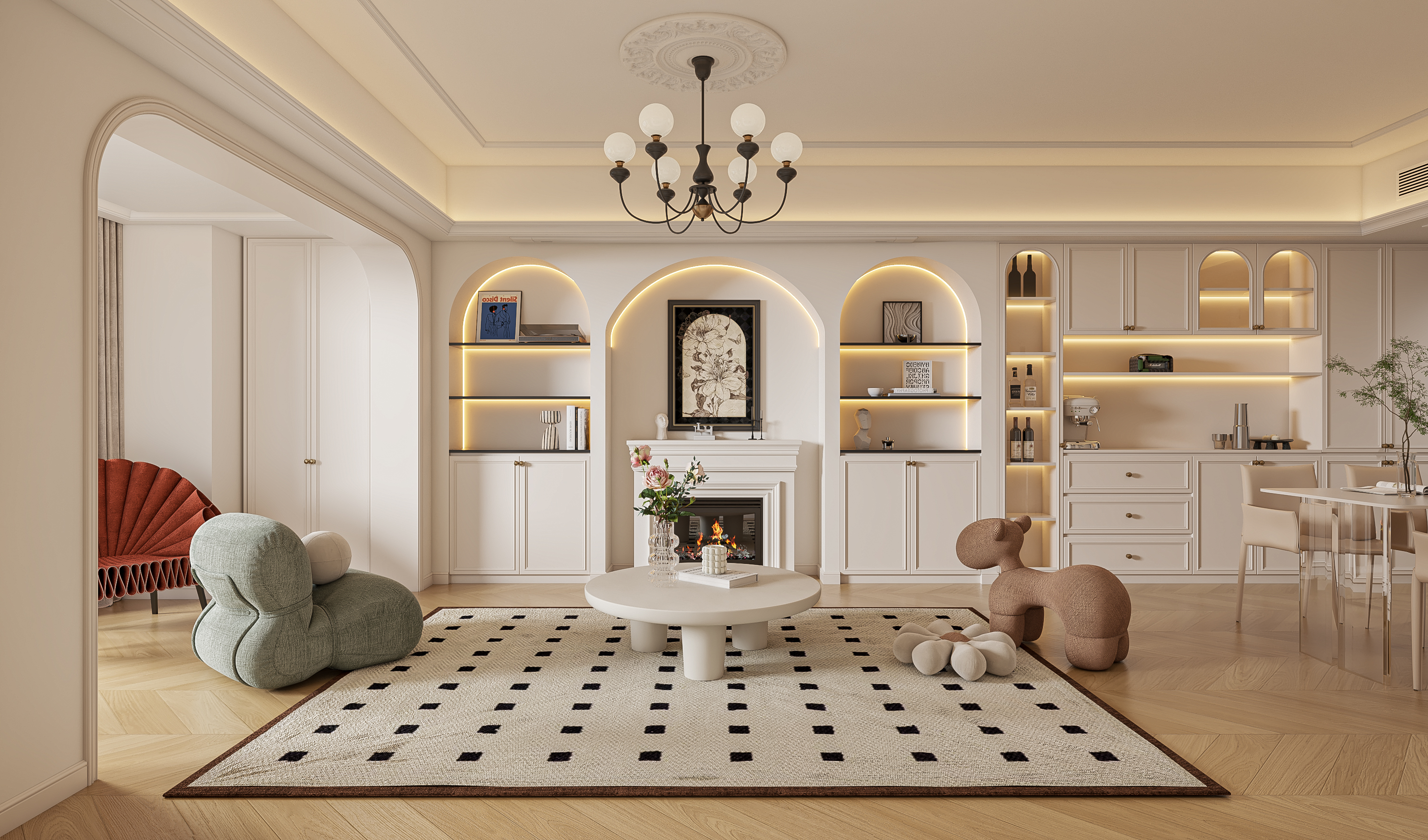 法式奶油客餐厅厨房—择木创建新晨效果图-1