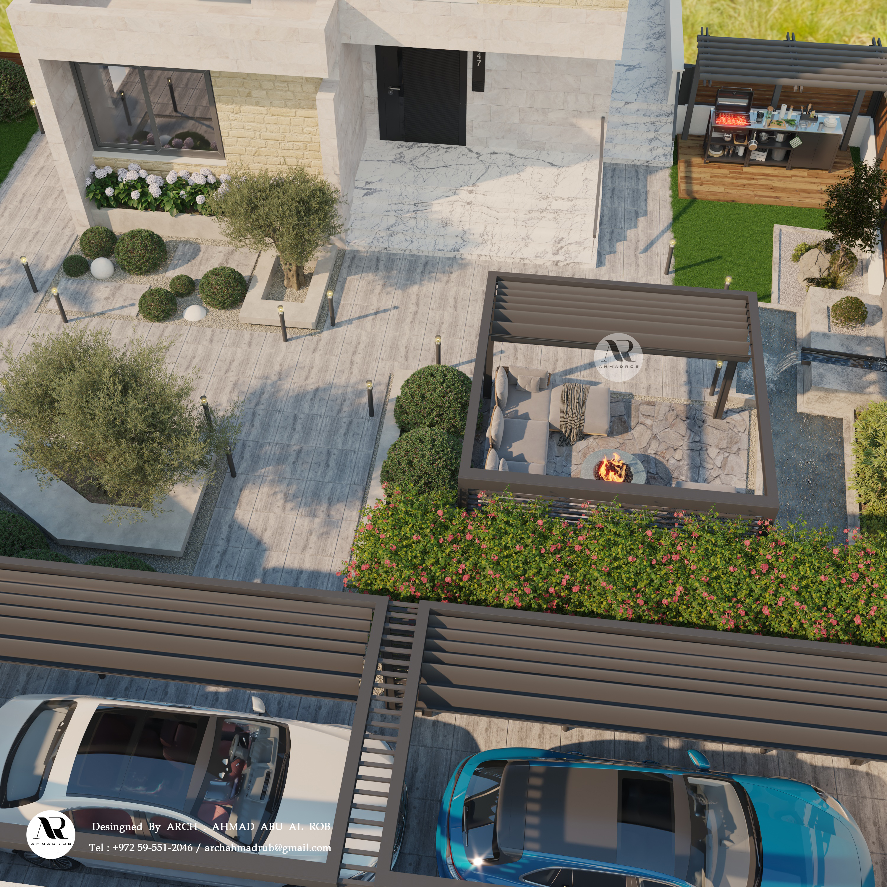 两层房屋户外花园设计-17