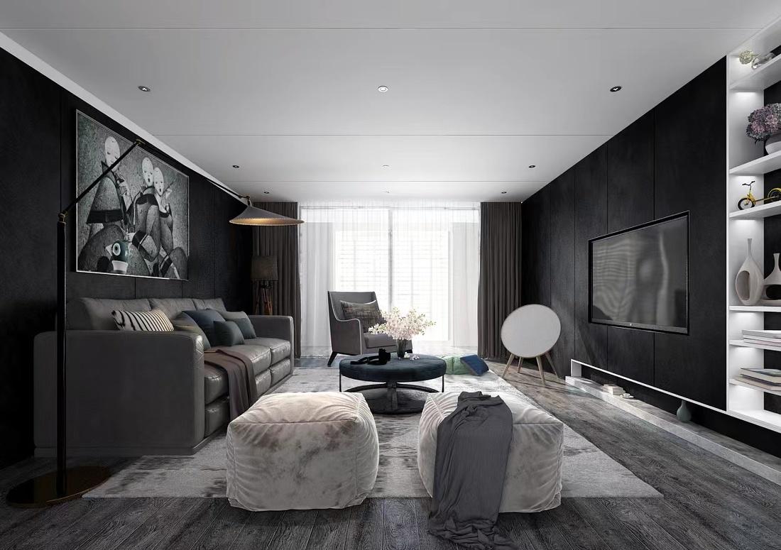 经典黑白灰现代风格客厅装修设计-8