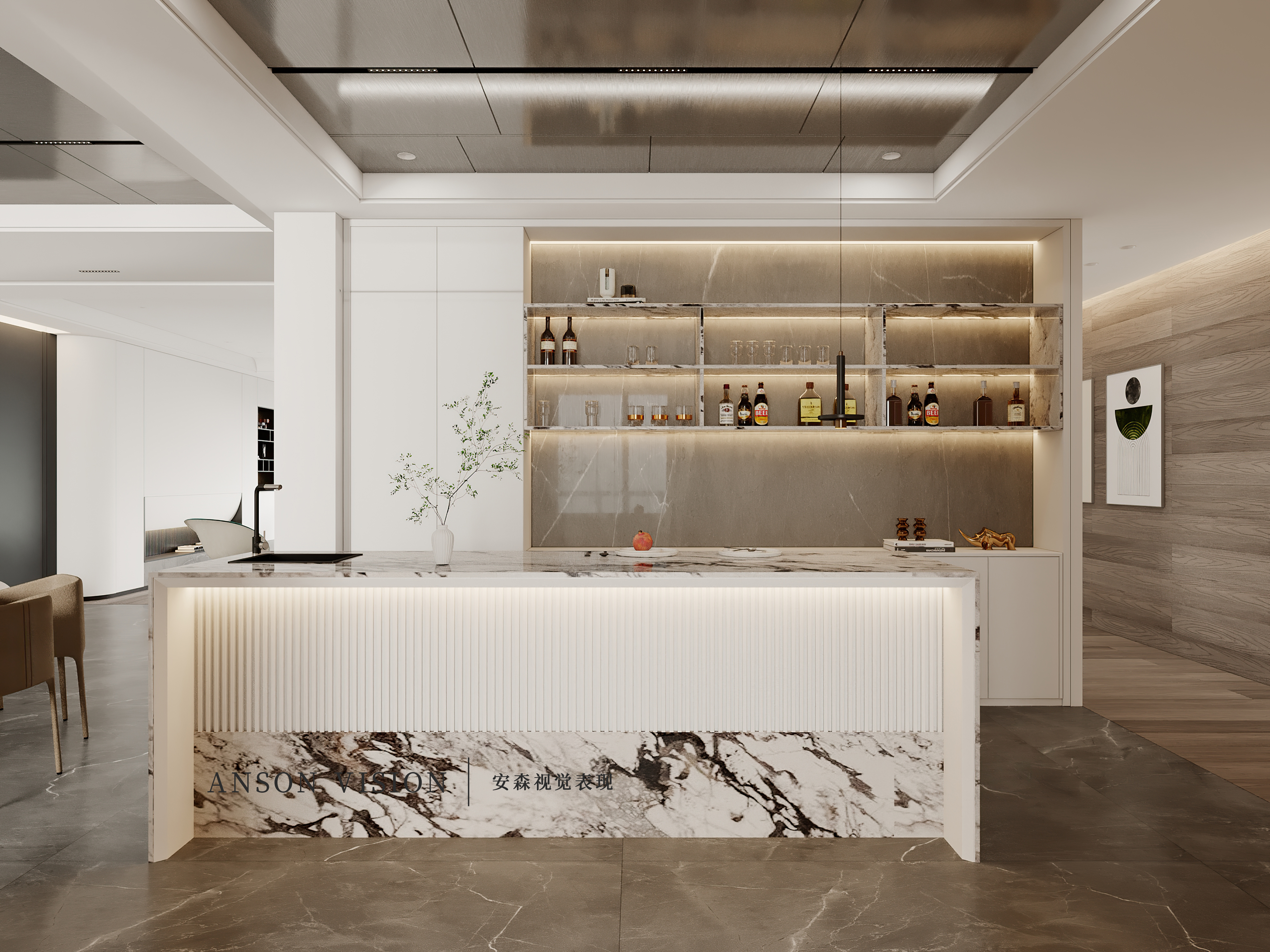 黑与白 现代大平层家装表现丨Ansonvision·蒙头睡-6