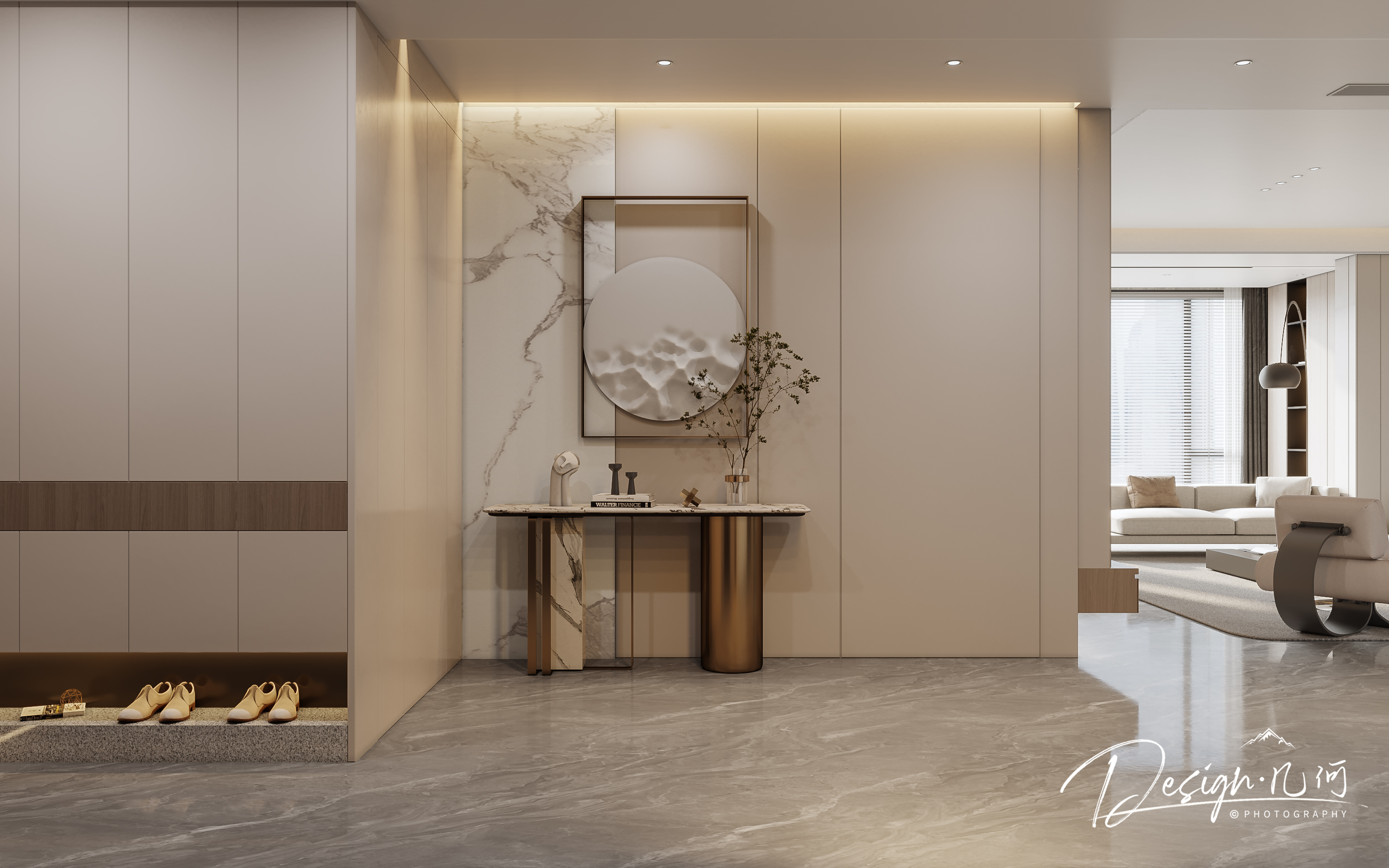 几何空间视觉表现 | 国建翠园现代奶油风客餐厅-2