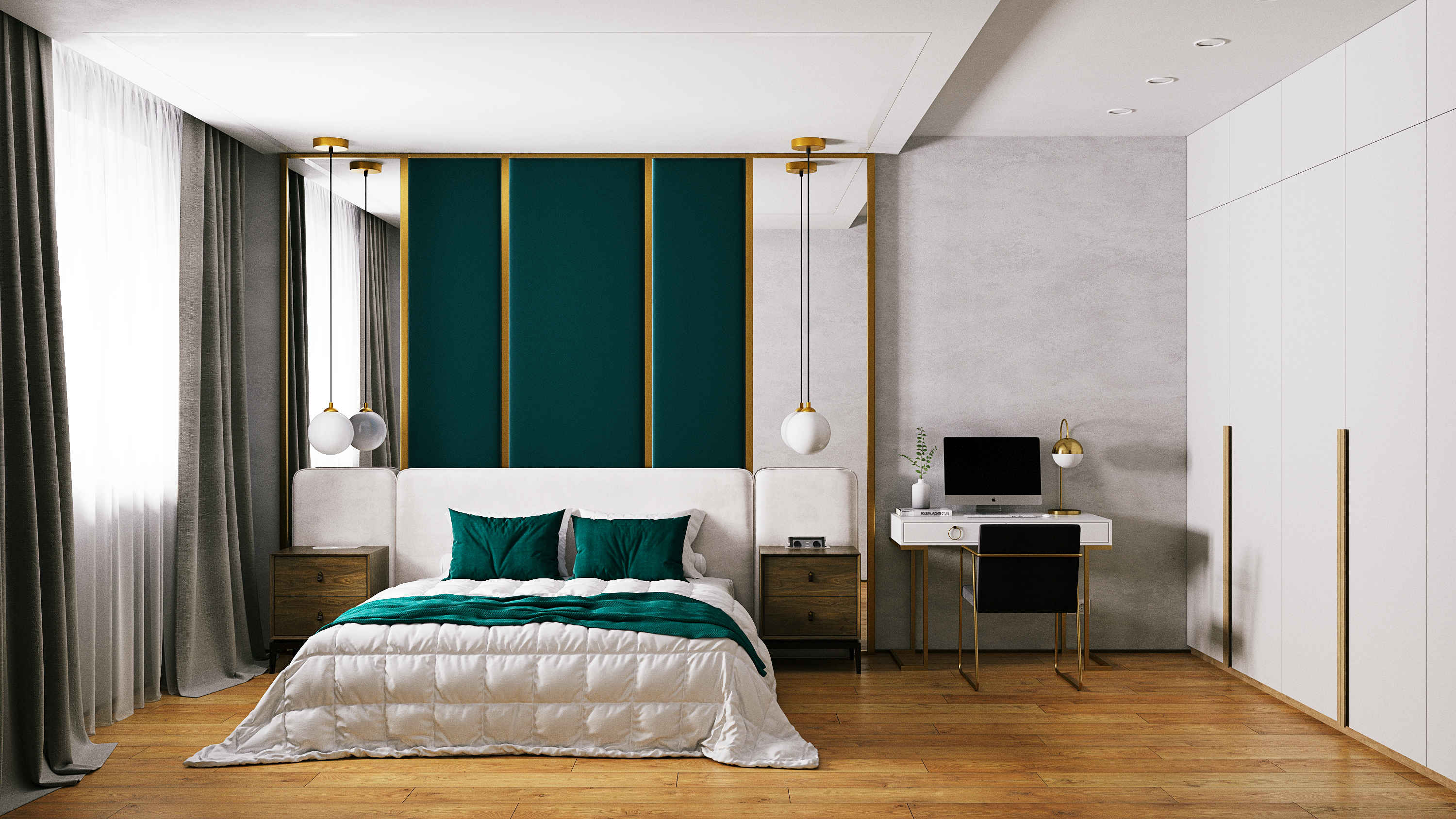 卧室：蓝绿色与木质的和谐搭配丨Borshchenko Dmytro-2