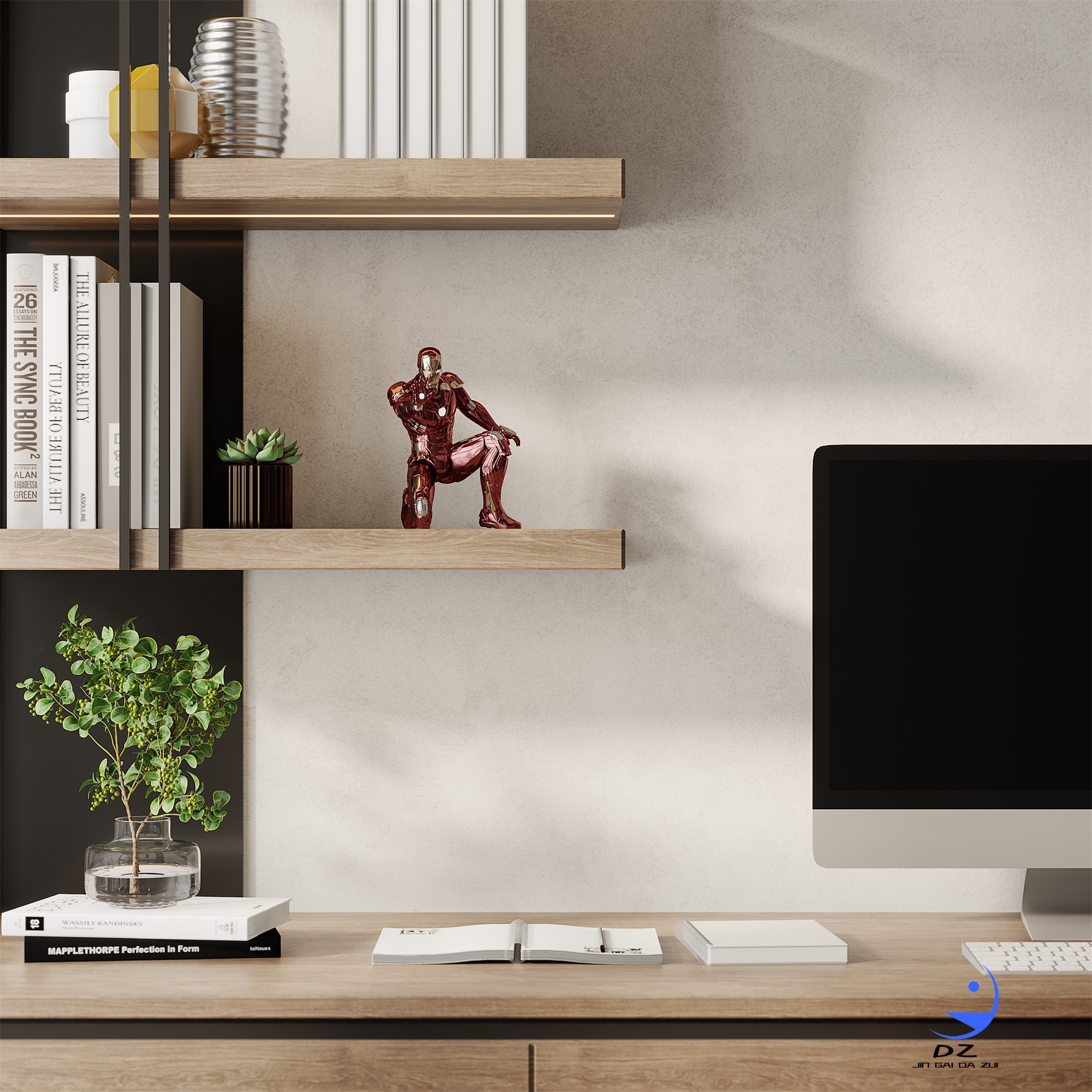 现代黑白系客餐厅卧室过道效果图-39