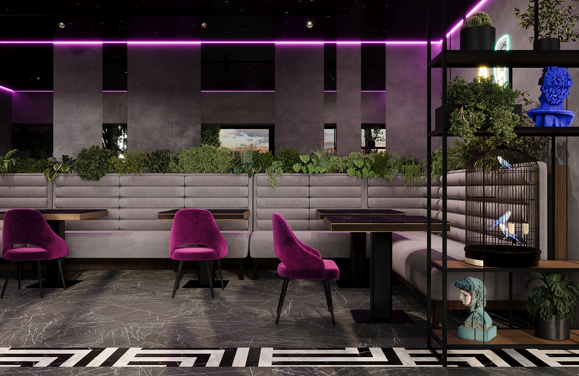 Neon Lounge Café Interior | Commercial Space-0