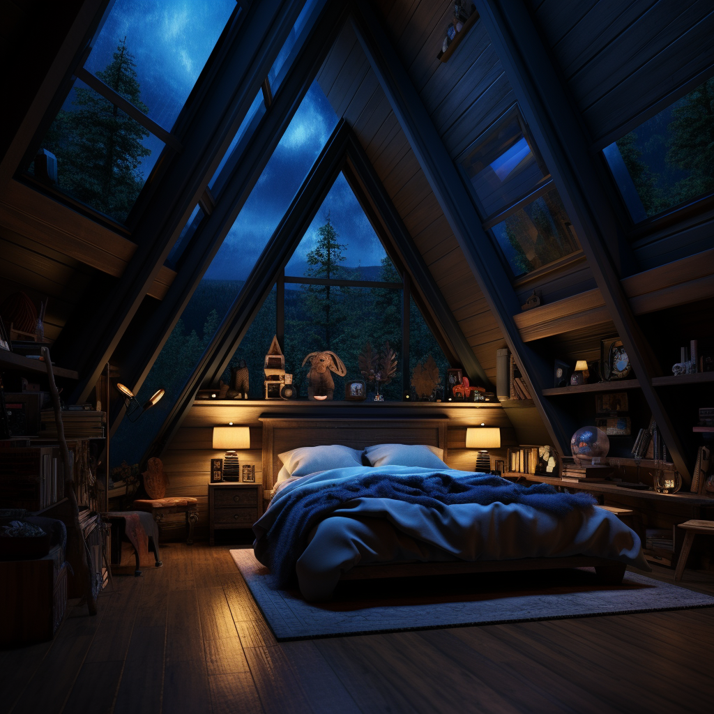 林间小屋的二楼到晚上了-10