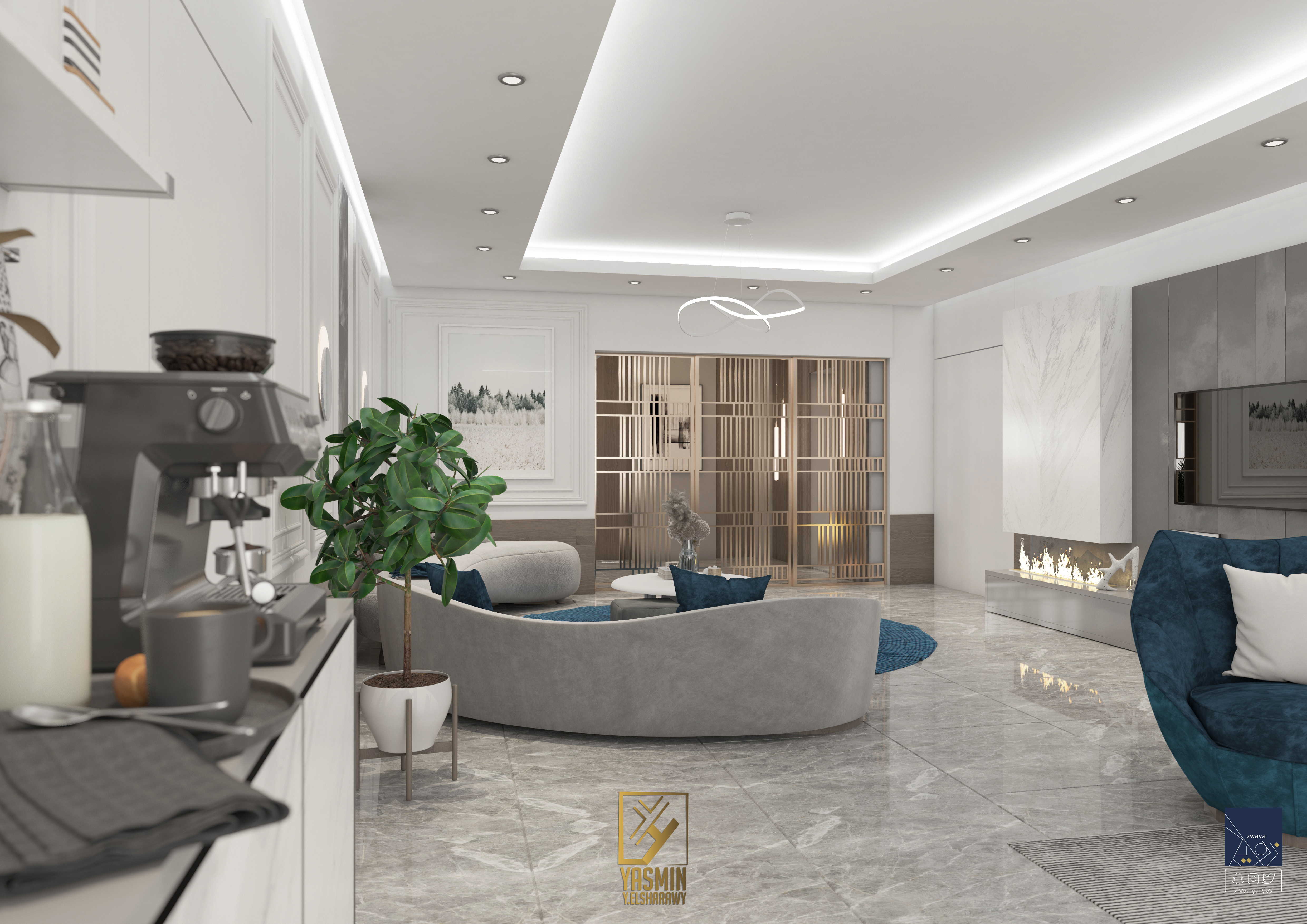 带室内花园的客厅-14