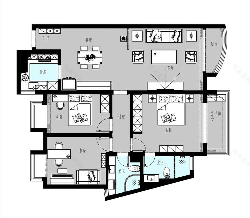 新中式风格家居设计 | 胡桃木与蓝色调的东方美学-10