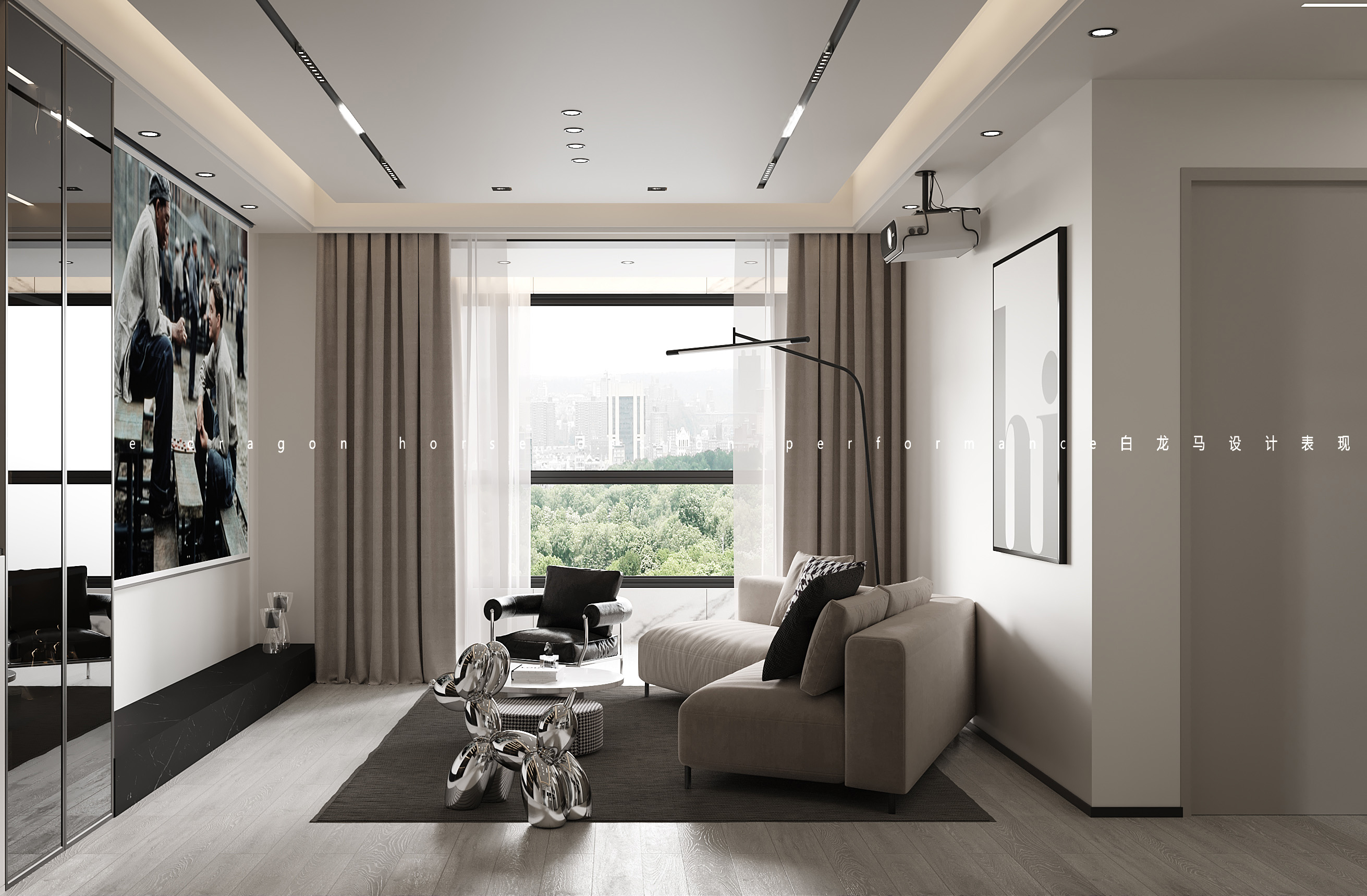 平层黑白灰案例——白龙马效果图-3