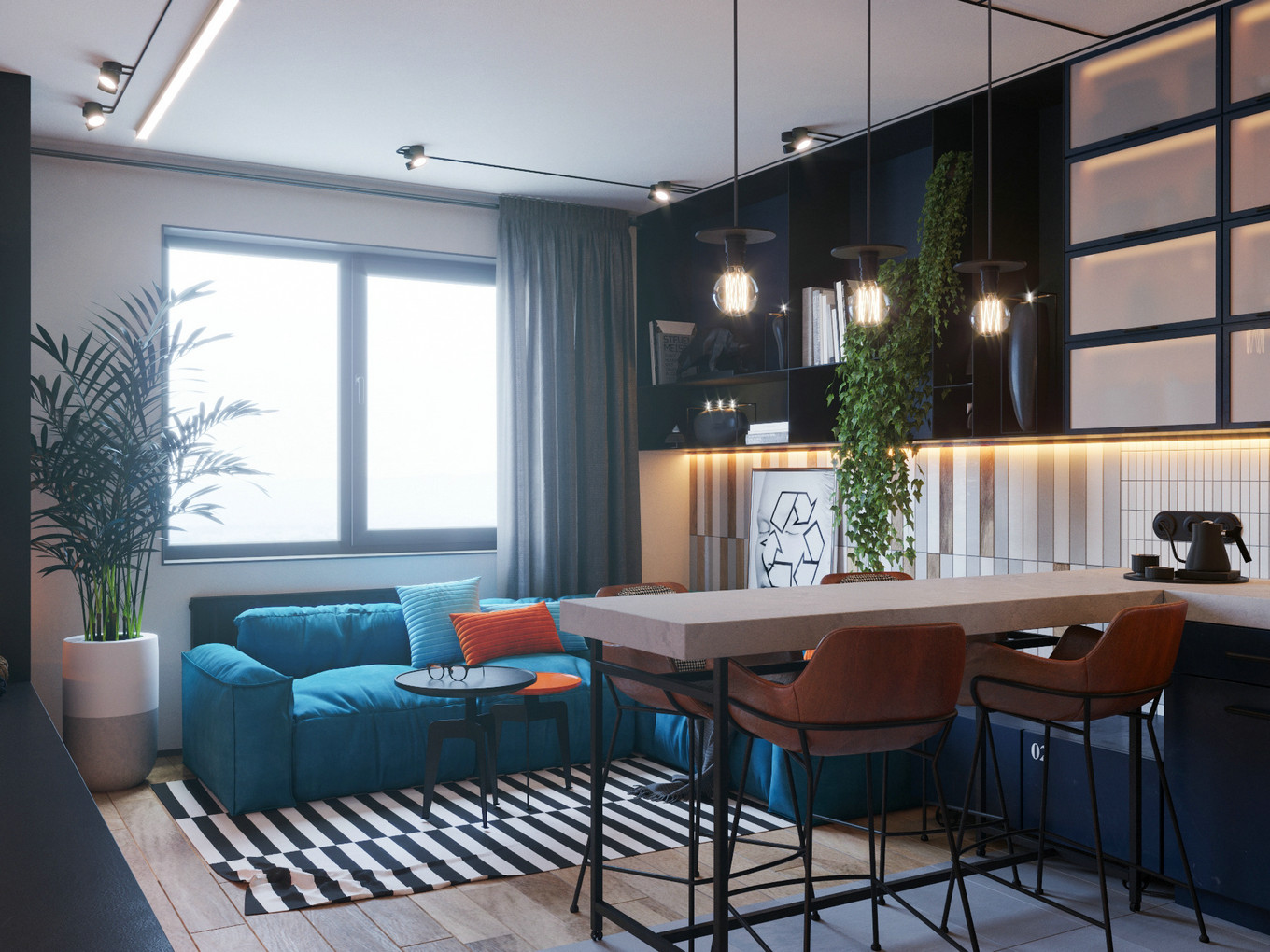 橙蓝双色打造惊艳空间，专业点评设计亮点-25