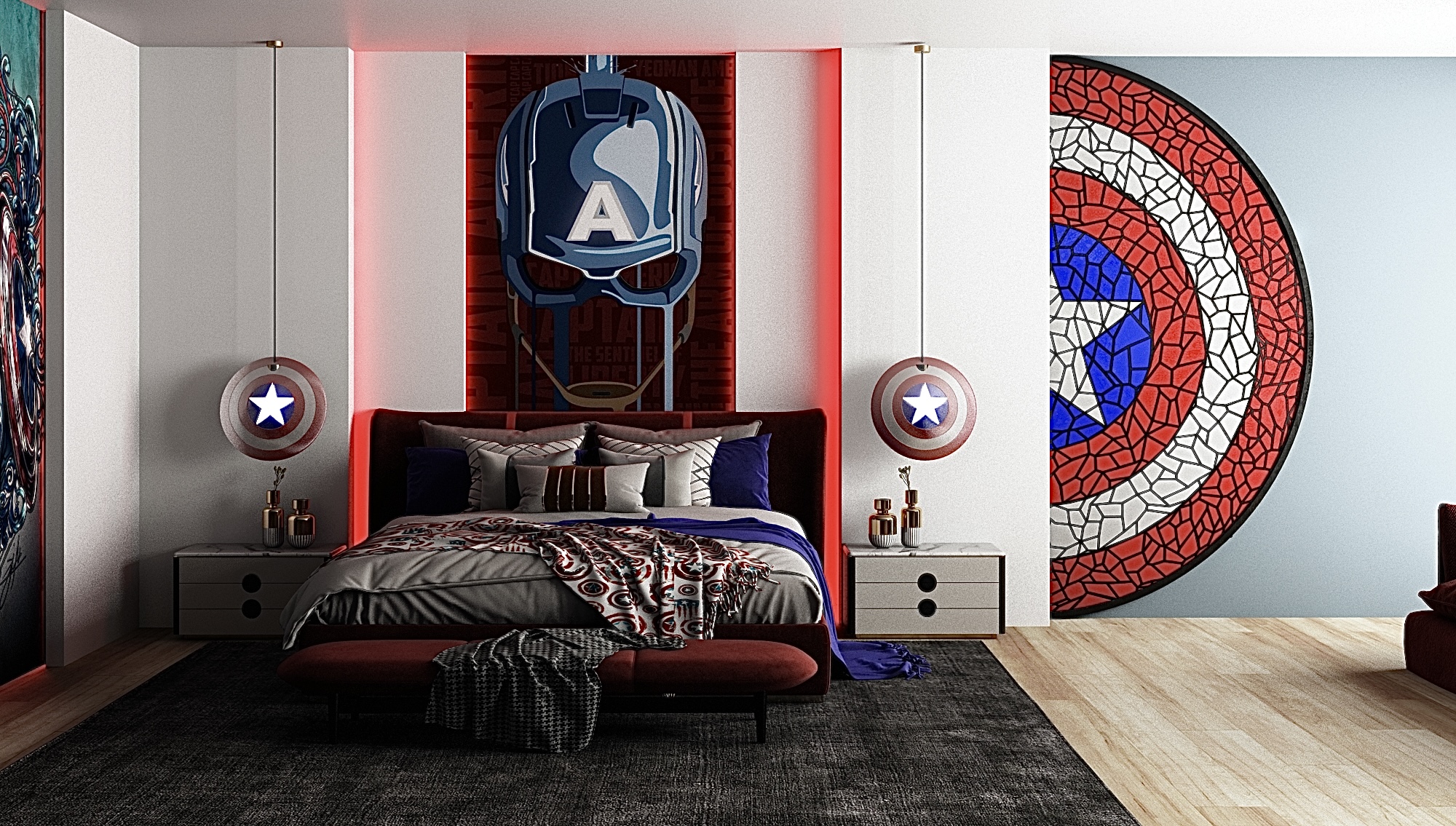 Captain America hotel bedroom-0