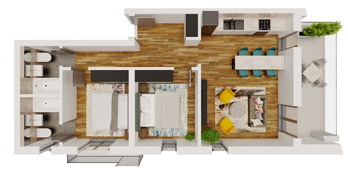 Anastasiya Gushchina丨公寓丨Apartment Floor plan render-5