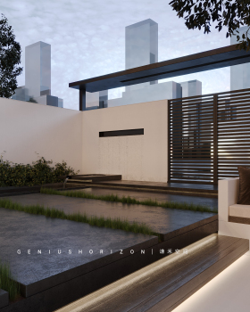 谦禾空间设计 隐山视觉 | 雨天庭院效果表现