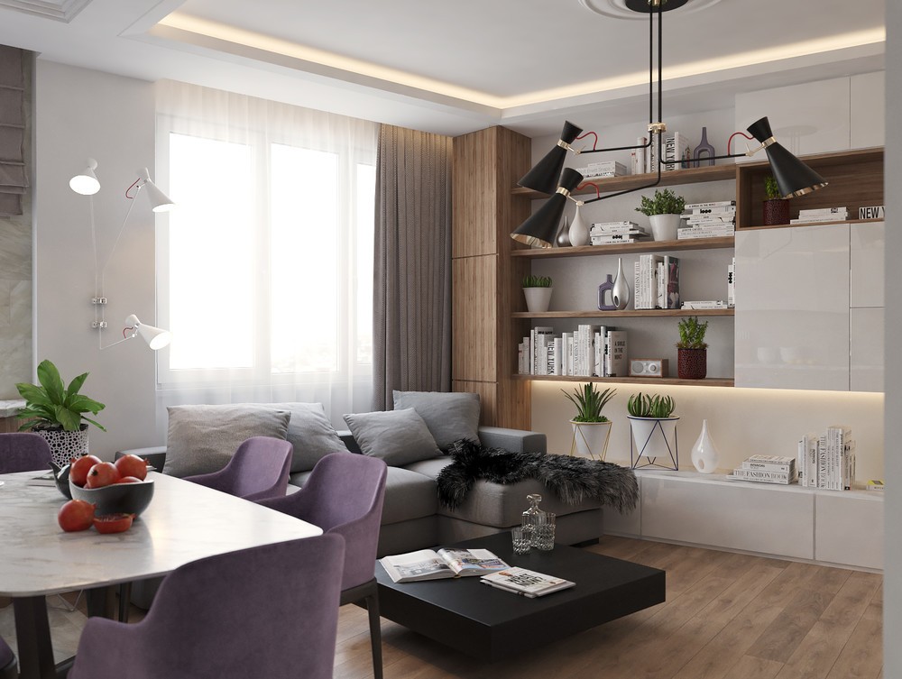 27㎡客厅,厨房和餐厅一体化空间设计丨设计师 Евгений Глазов-12