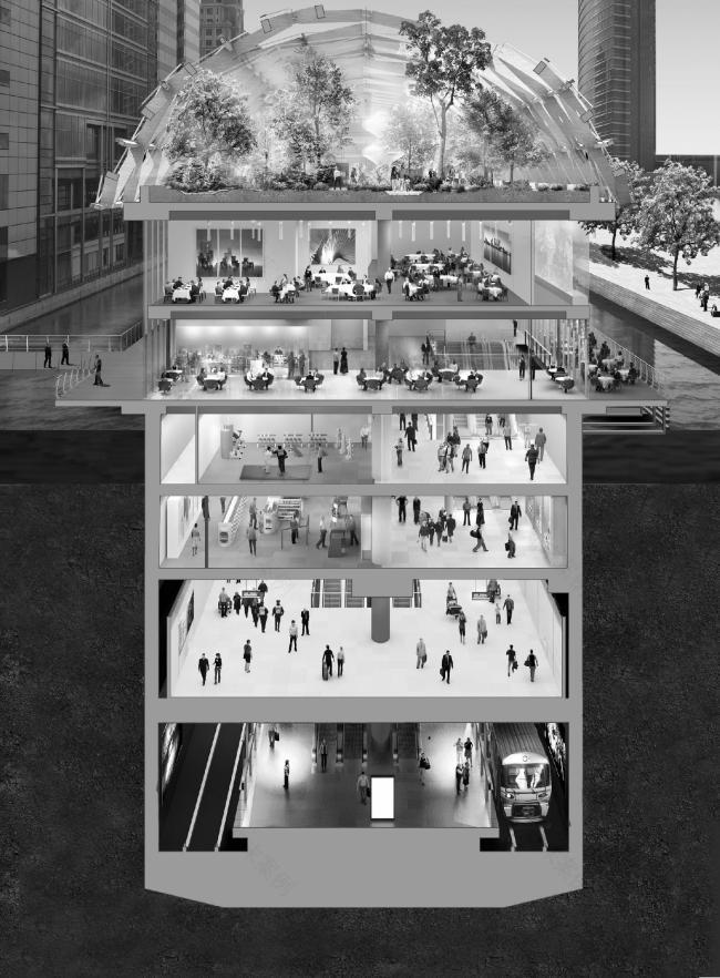 Crossrail「КэнериУорф」车站及屋顶商场与花园丨英国伦敦丨Foster+Partners,Gillespies,ARUP等-32