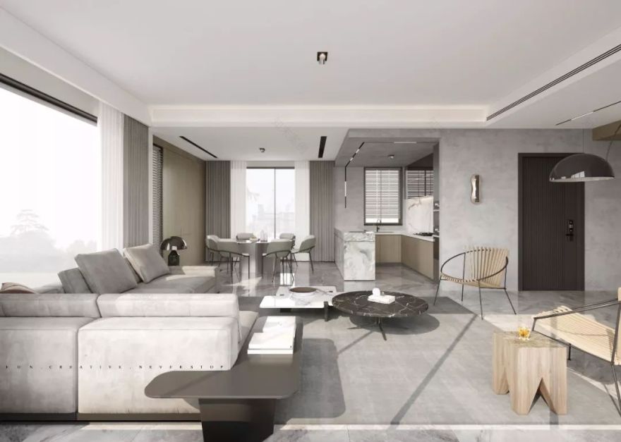 融创越州府顶楼大平层设计 | 温馨灰色系,全开放式厨房-41