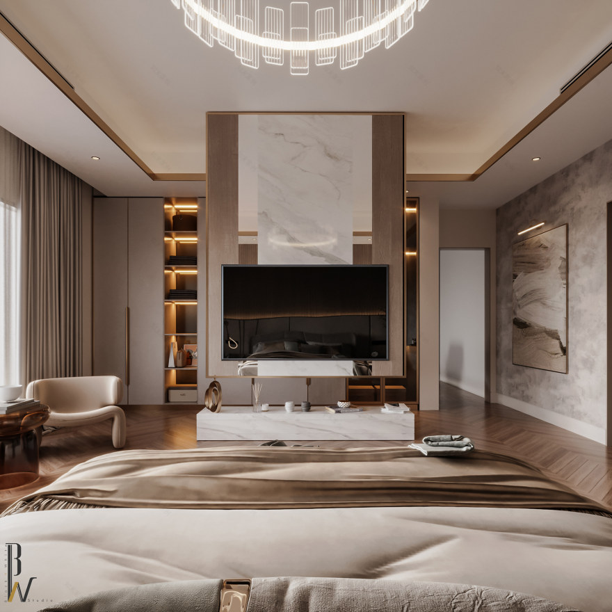 现代主卧室丨阿联酋丨Black N White-12