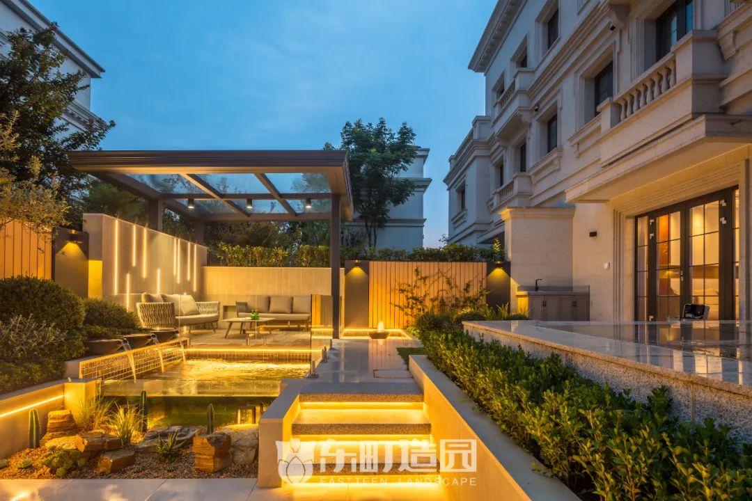 80㎡现代简约庭院，水景与夜景的完美融合-22