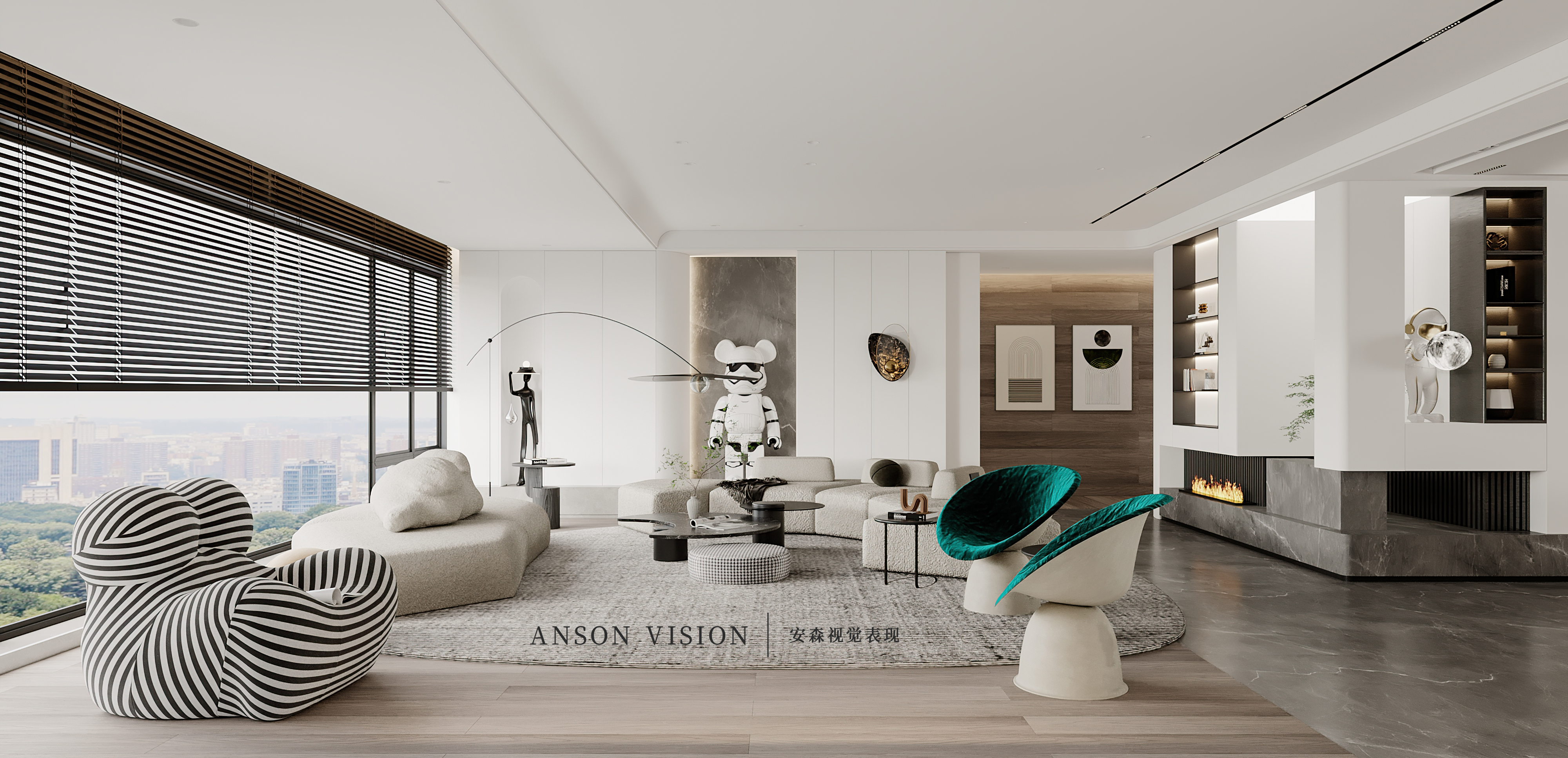 黑与白 现代大平层家装表现丨Ansonvision·蒙头睡-3