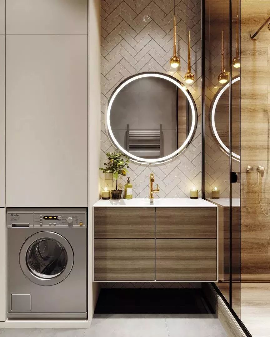 5㎡卫生间高级设计方案 | 洗衣机巧妙融入洗漱台与收纳柜-40