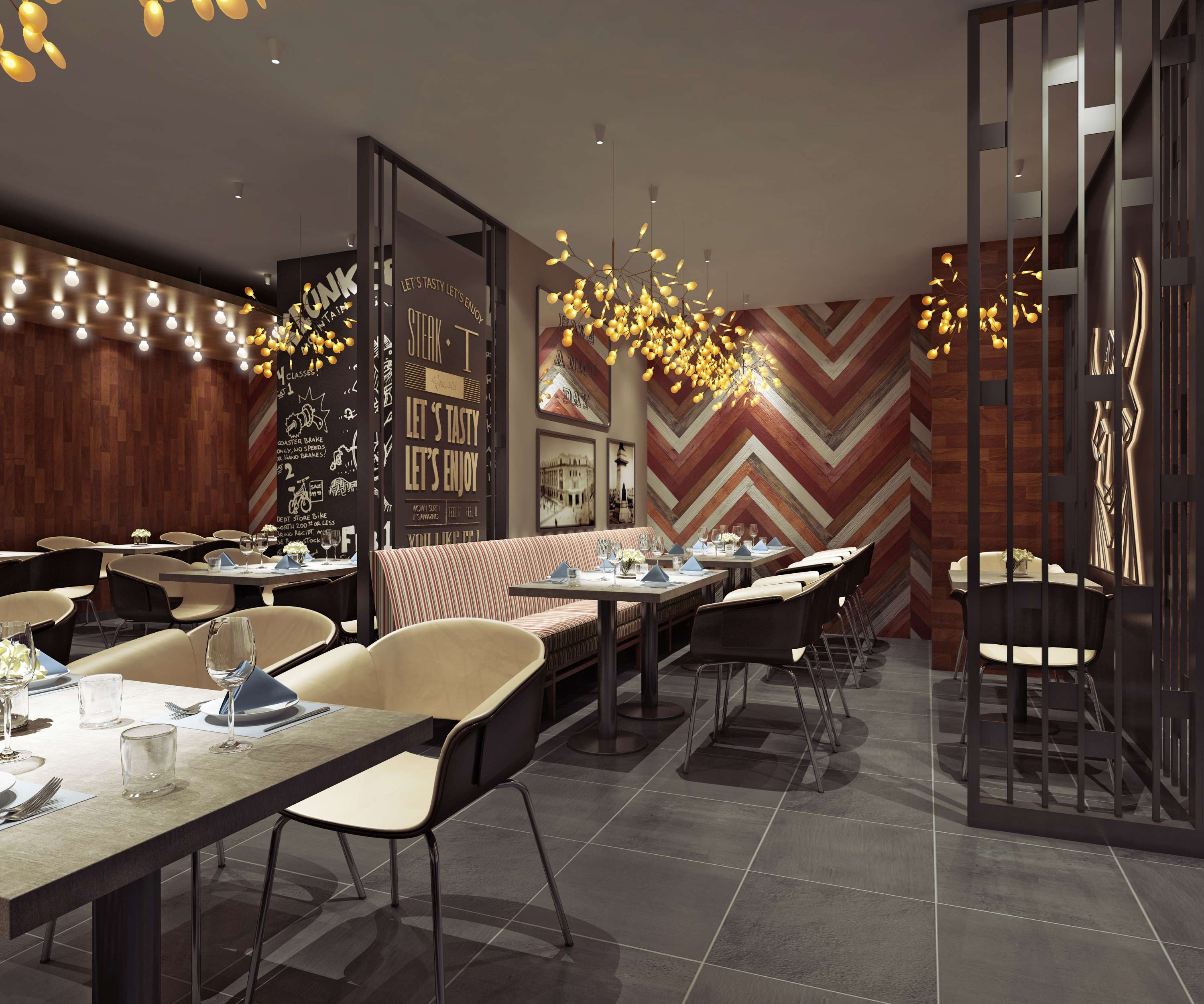 餐厅设计效果图中餐厅餐厅包间包房小吃店面馆工业主题餐厅-9-75