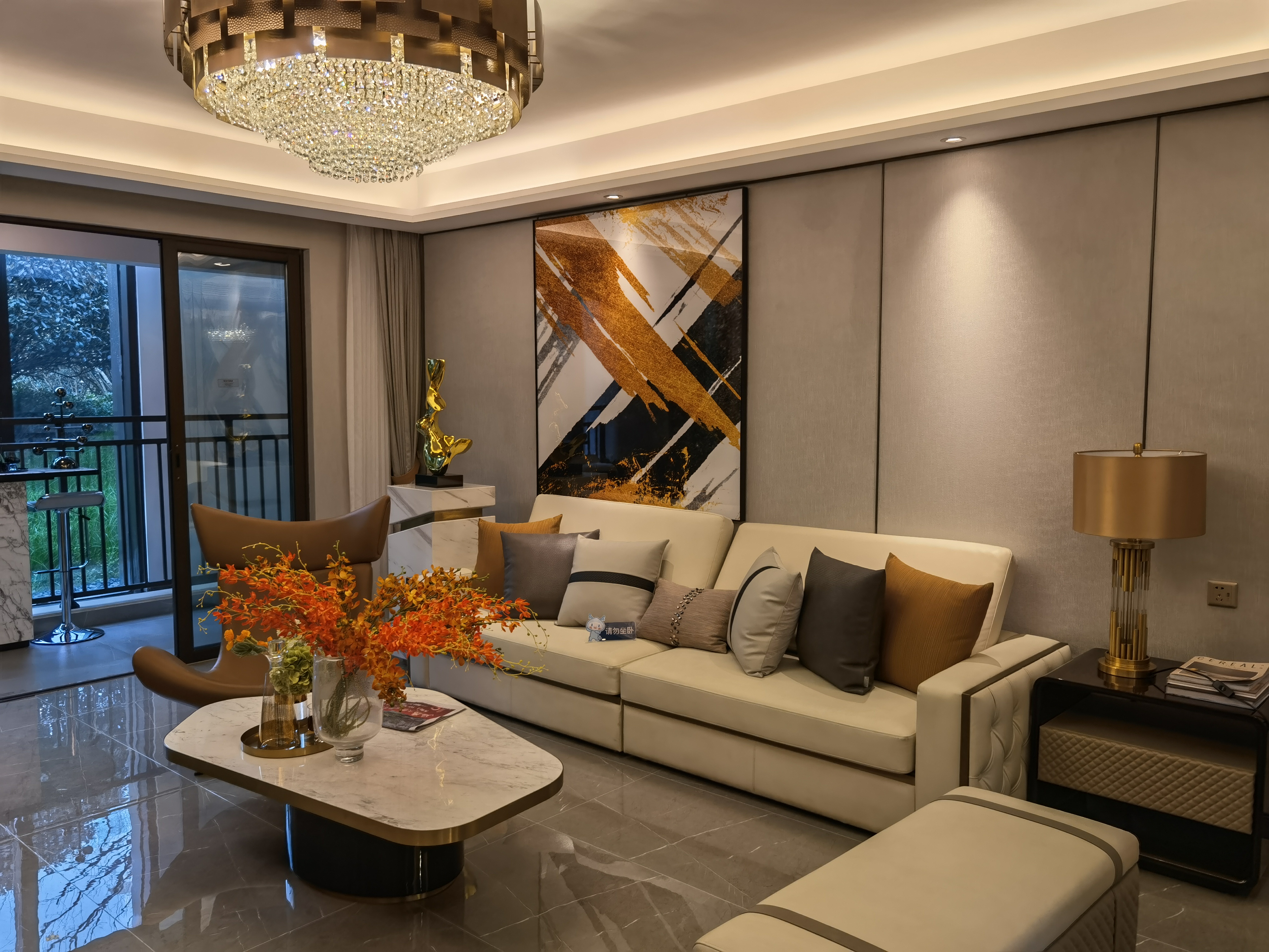 现代轻奢样板房工艺实物画手绘油画晶瓷画金属挂件-1