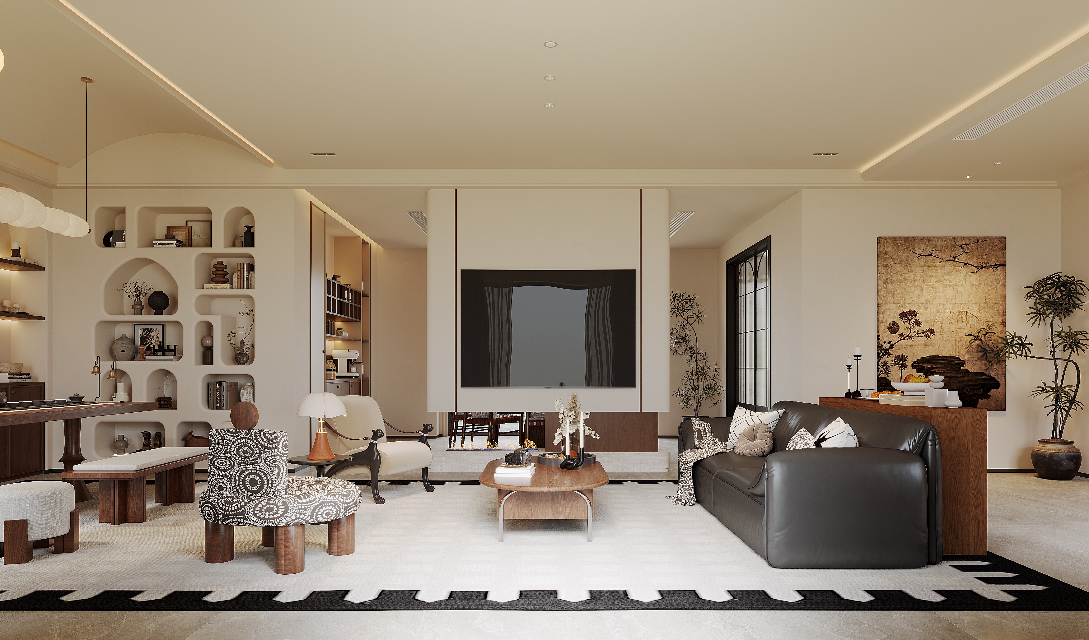 复古风别墅客餐厅效果图表现-4