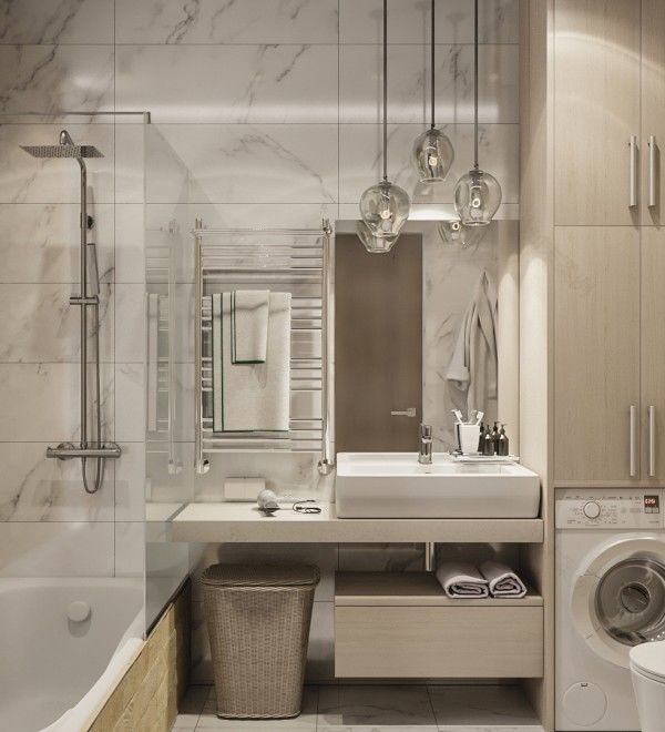 5㎡卫生间高级设计方案 | 洗衣机巧妙融入洗漱台与收纳柜-4