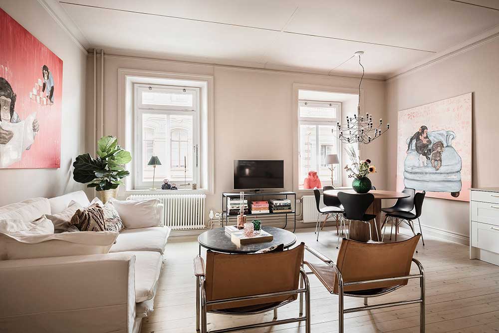 瑞典 48 平米趣味公寓 | 暖色调与幽默壁画完美结合-16