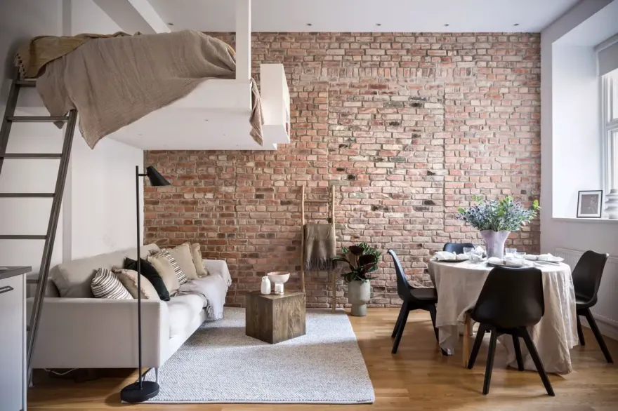 32 平米瑞典风格公寓,高空间利用,复古砖墙为亮点-1