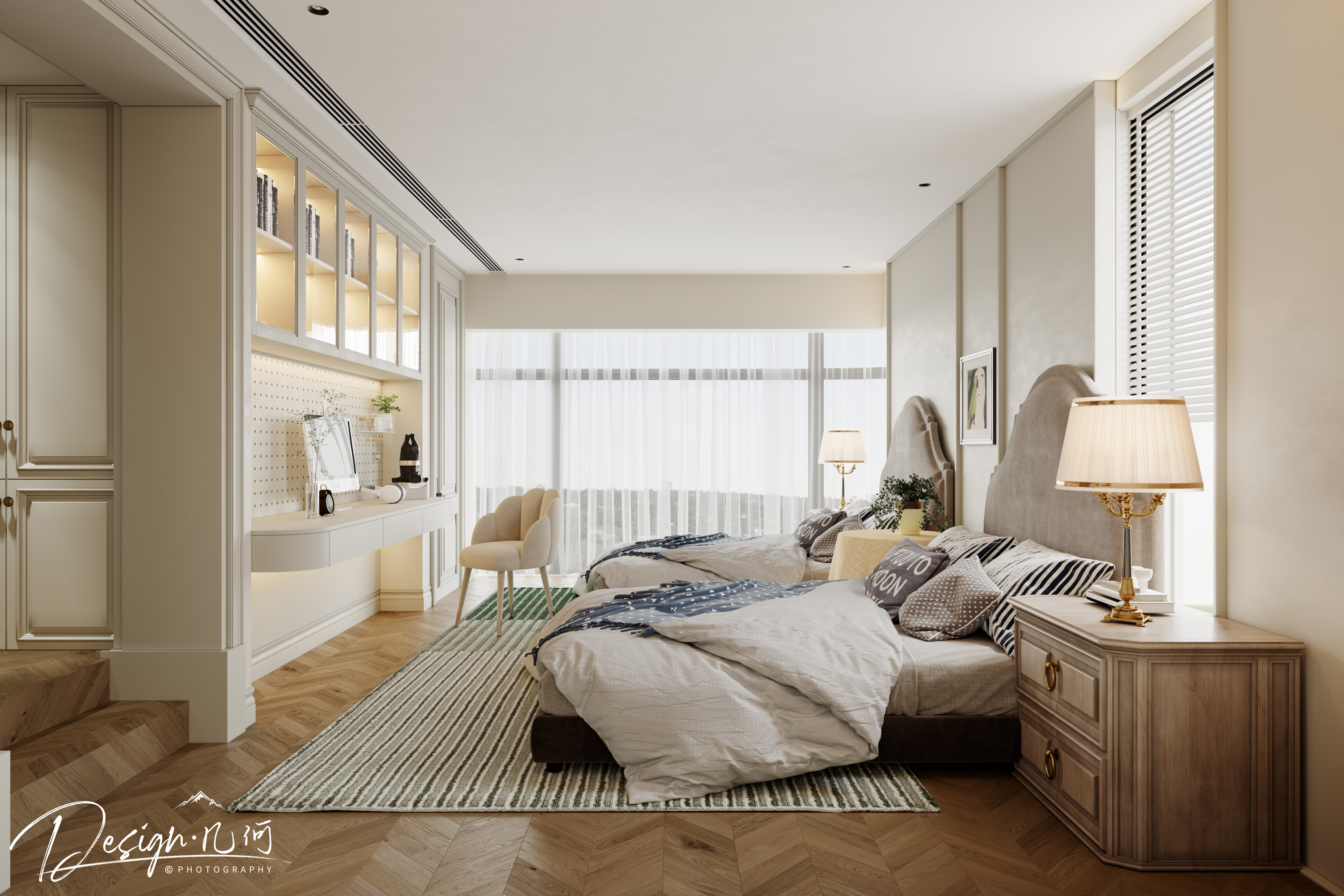 几何空间视觉表现 | 琥珀山庄乡村田园美式客餐厅-10